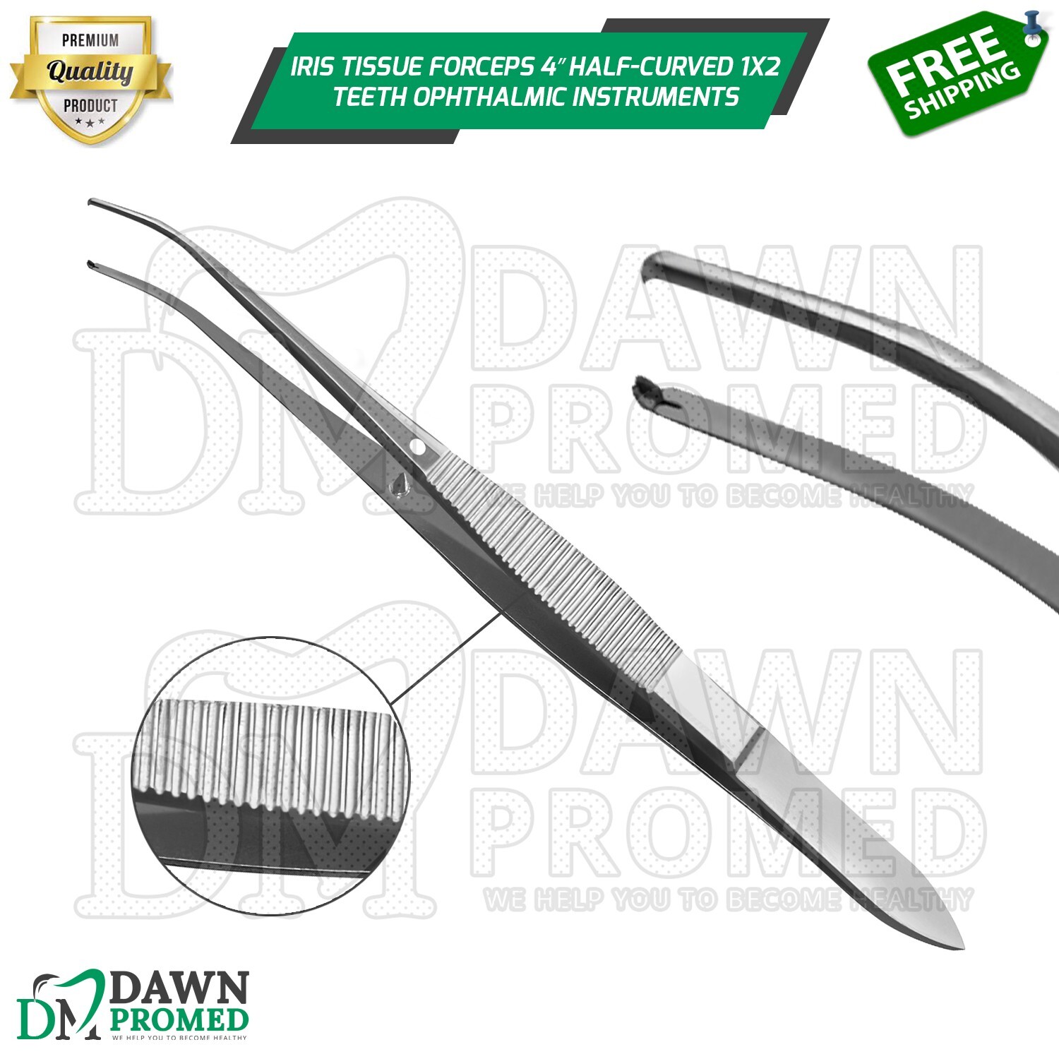 Iris Tissue Forceps 4″ Half-Curved 1×2 Teeth Eye Surgery Ophthalmic Instruments