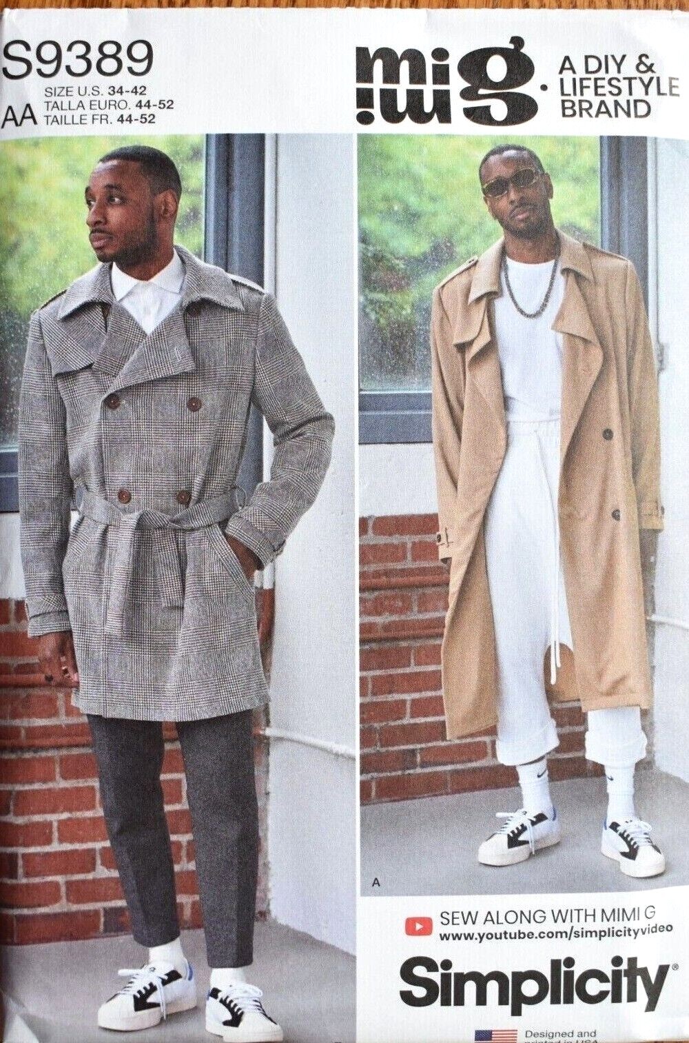 SIMPLICITY PATTERN  9389  TRENCH COAT  MENS SIZES 34 36 38 40 42  UNCUT