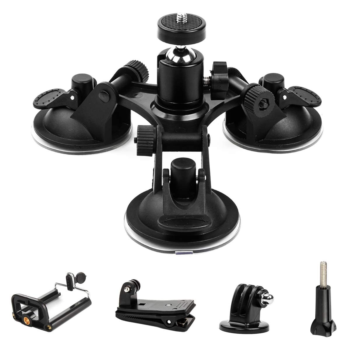 Camera Car Mount Triple Suction Cup with Ball Head Holder