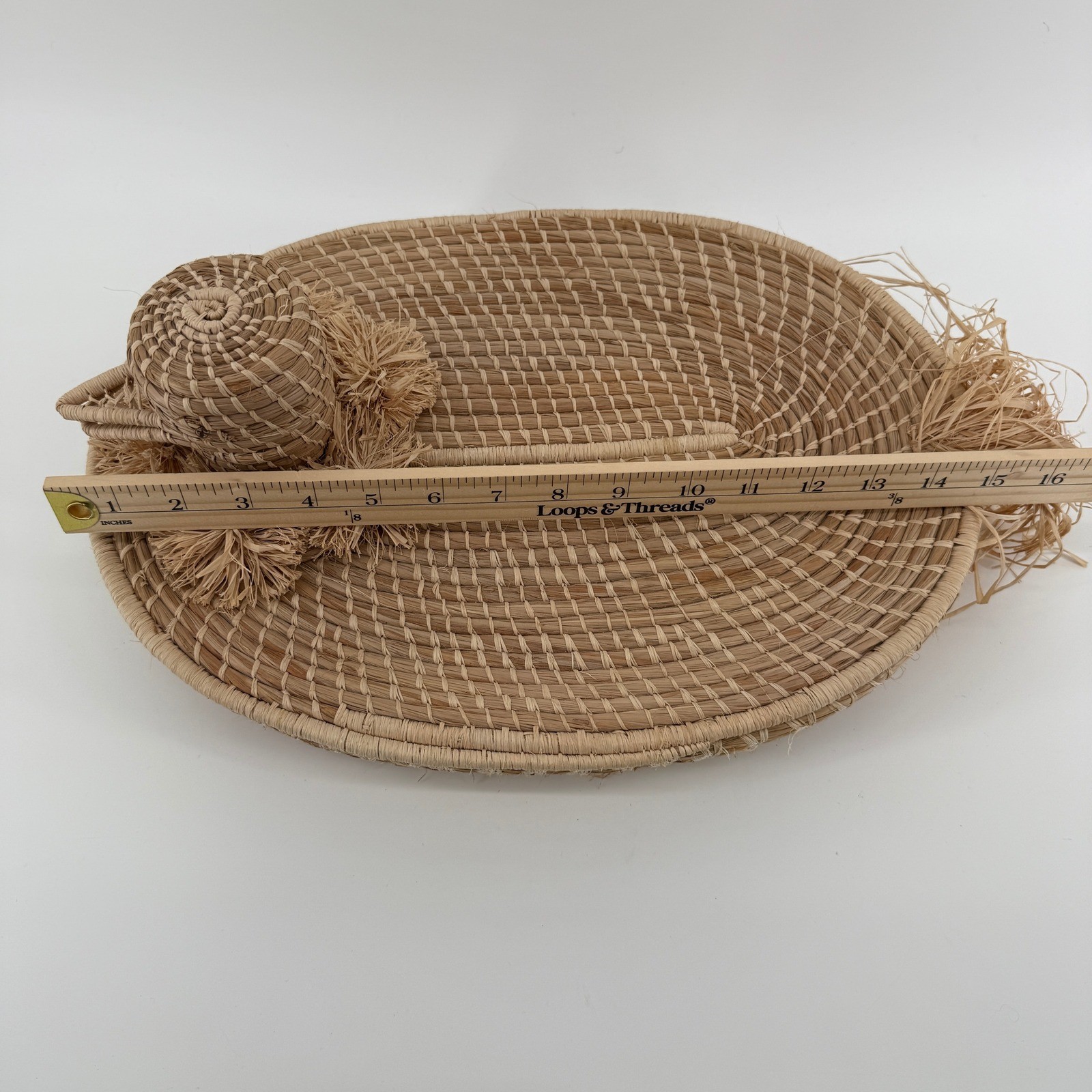 Vintage Woven Duck Basket w/ Lid + 4 Nesting Trays/Placemats Boho Decor