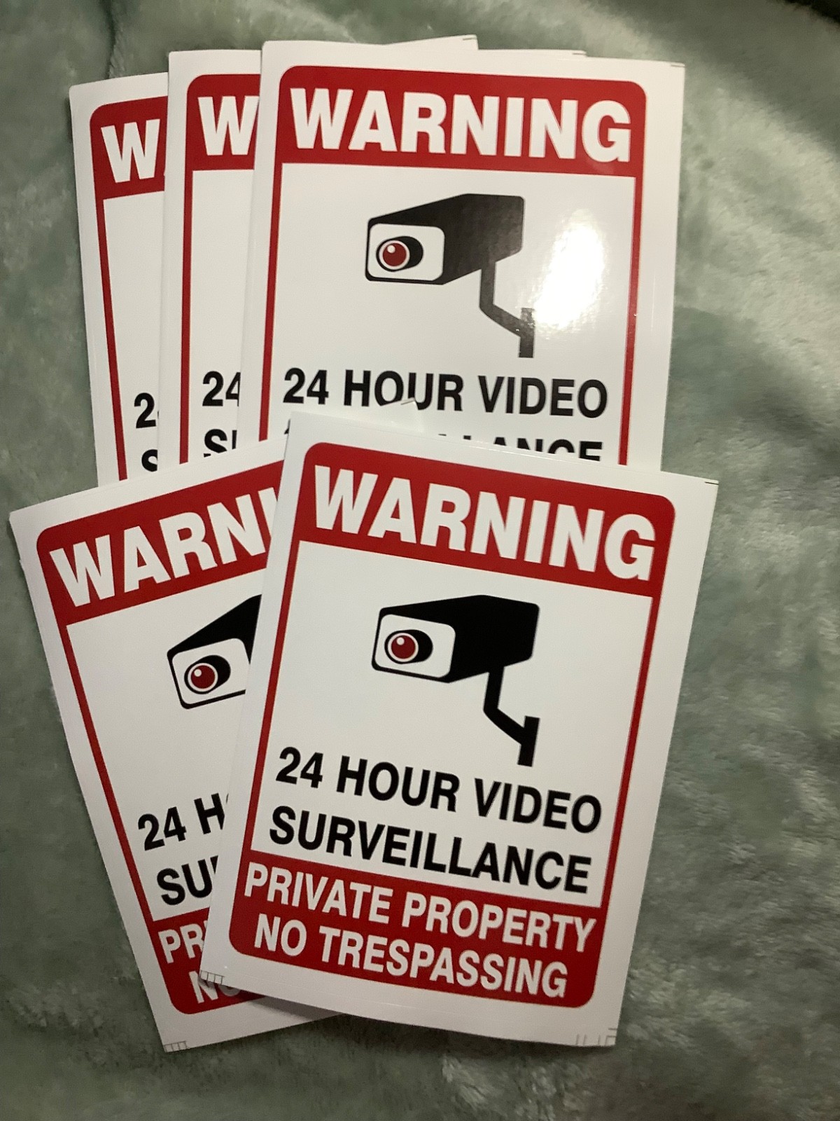 5 Pack Warning 24 Hour Security Camera Private Property No Trespassing Decals Y