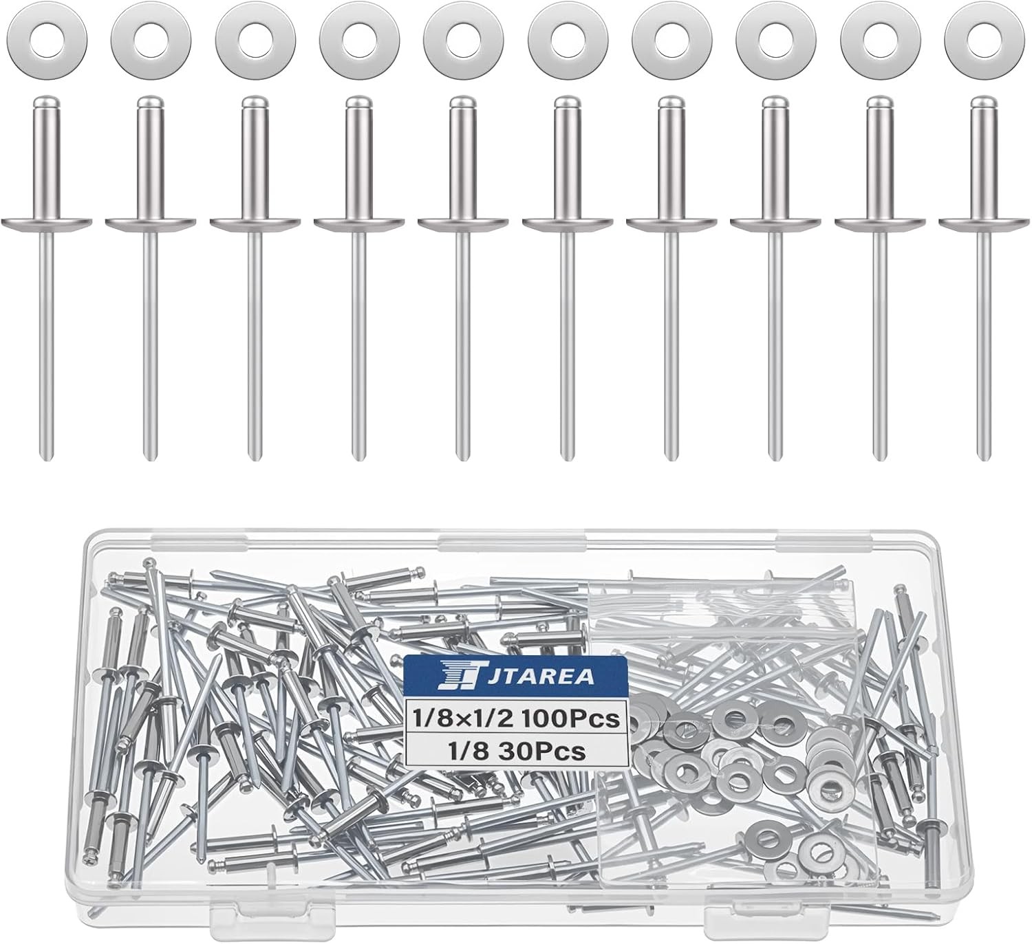 130pcs 1/8" x 1/2" Stainless Steel Pop Rivets with 1/8*1/2