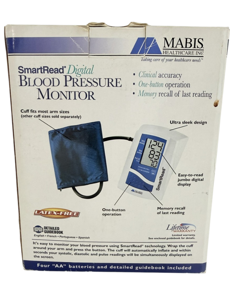 Mabis NEW SmartRead Digital Upper Arm 1 Button Automatic Blood Pressure Monitor