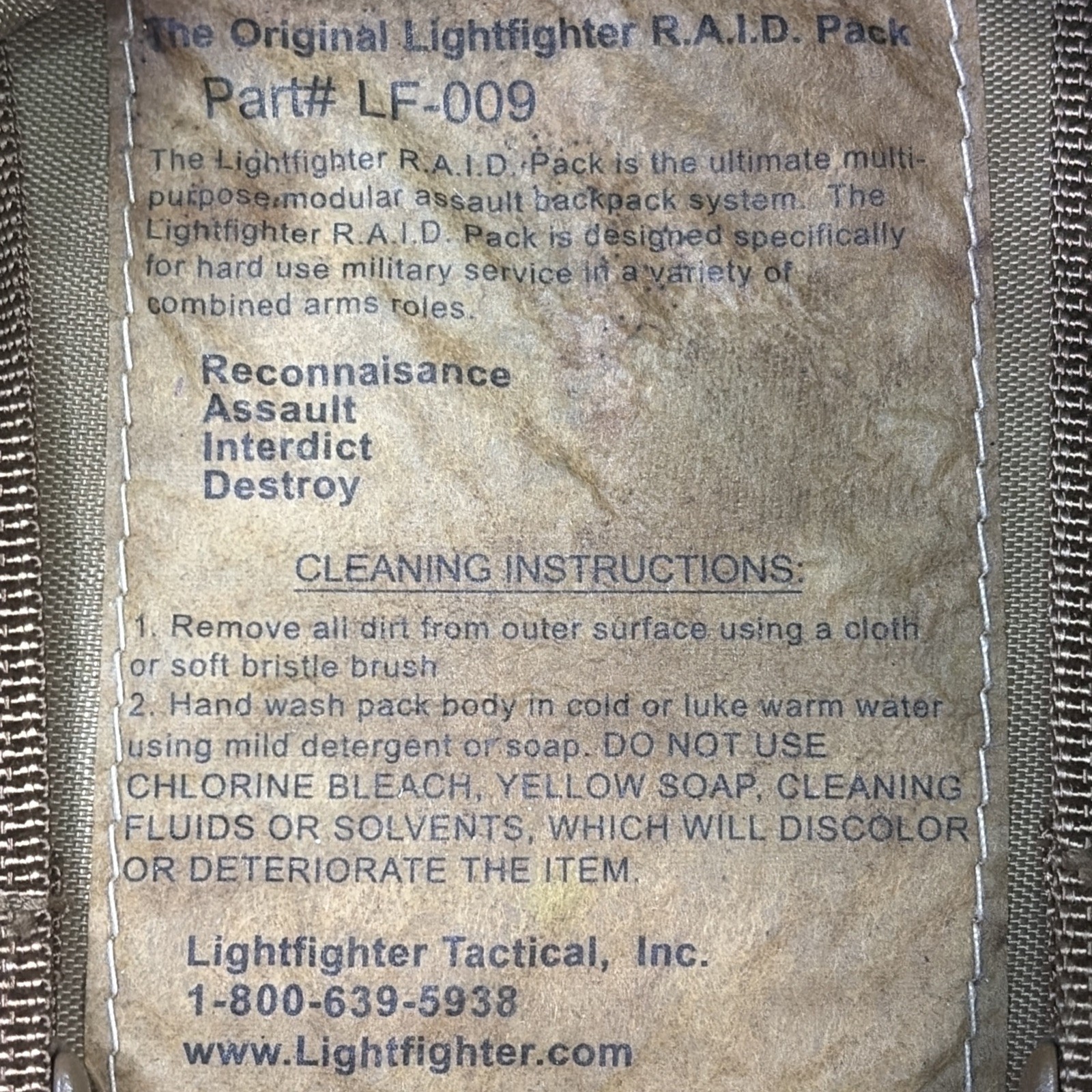 Original Lightfighter RAID pack 3 day rucksack Eagle Industries tactical LF-009
