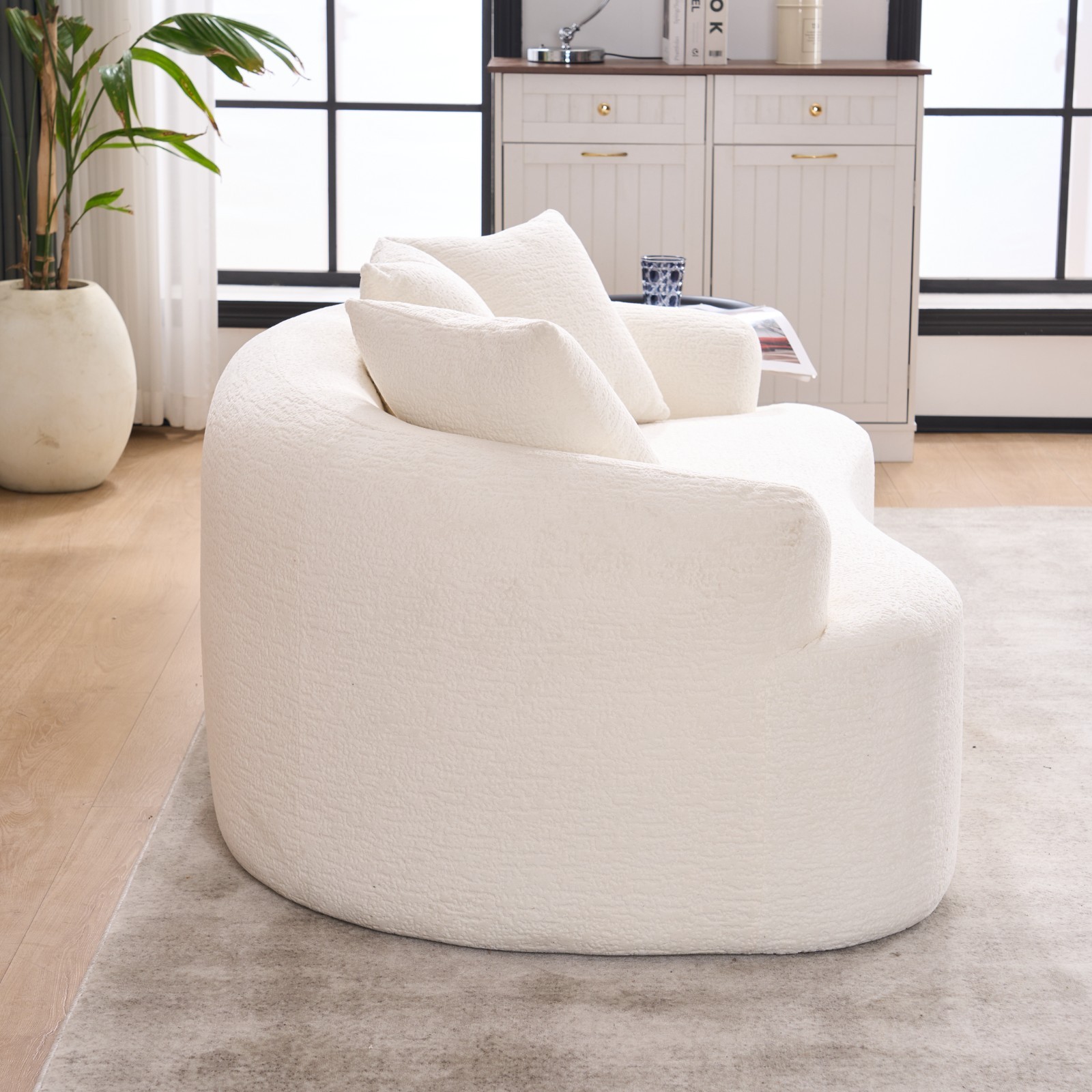 Curved Loveseat Sofa 65" 30D Chenille Compact for Small Spaces 300lbs 3 Pillows
