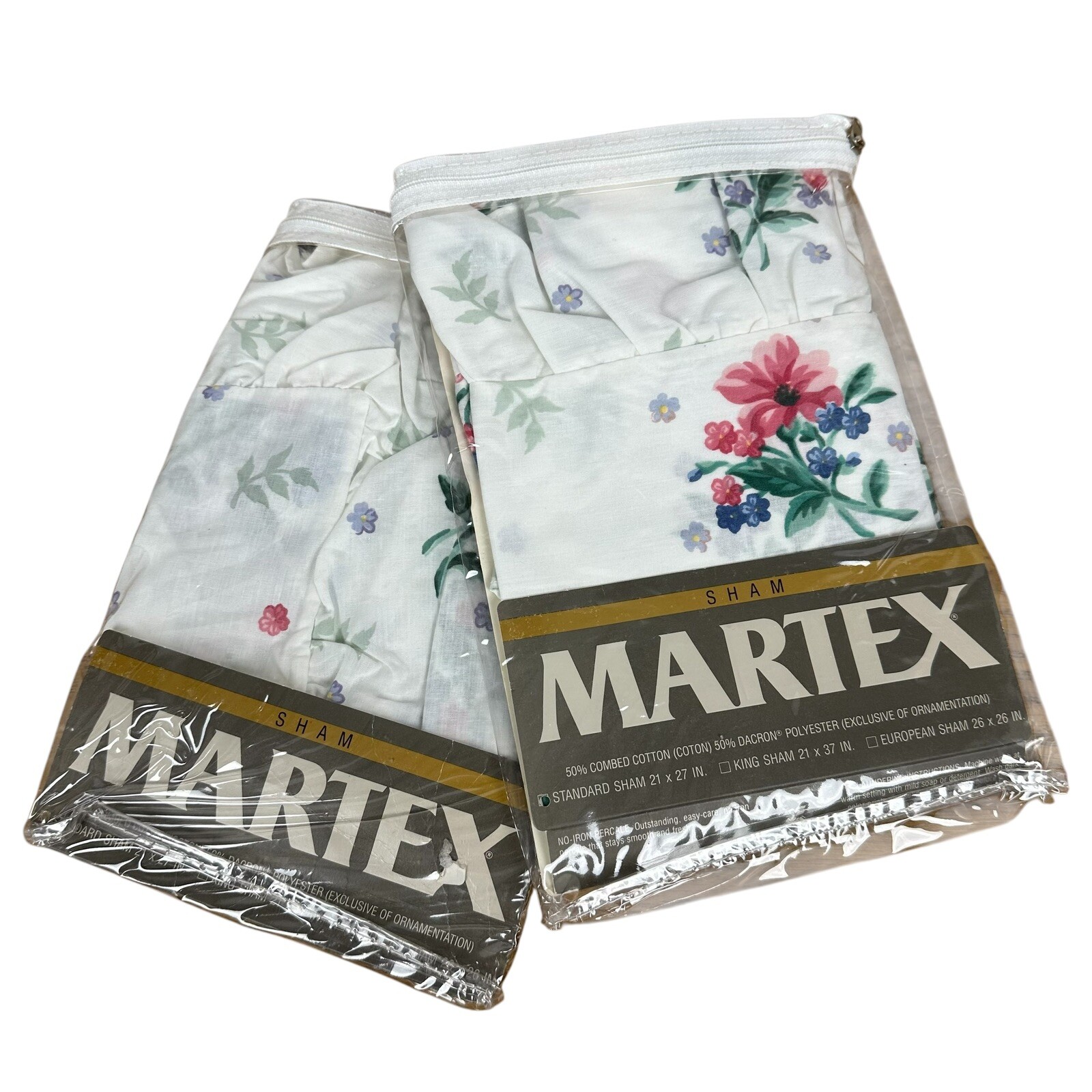 Vtg NOS Set of 2 Martex Garden Prelude Standard Shams Floral Ruffle Cottage