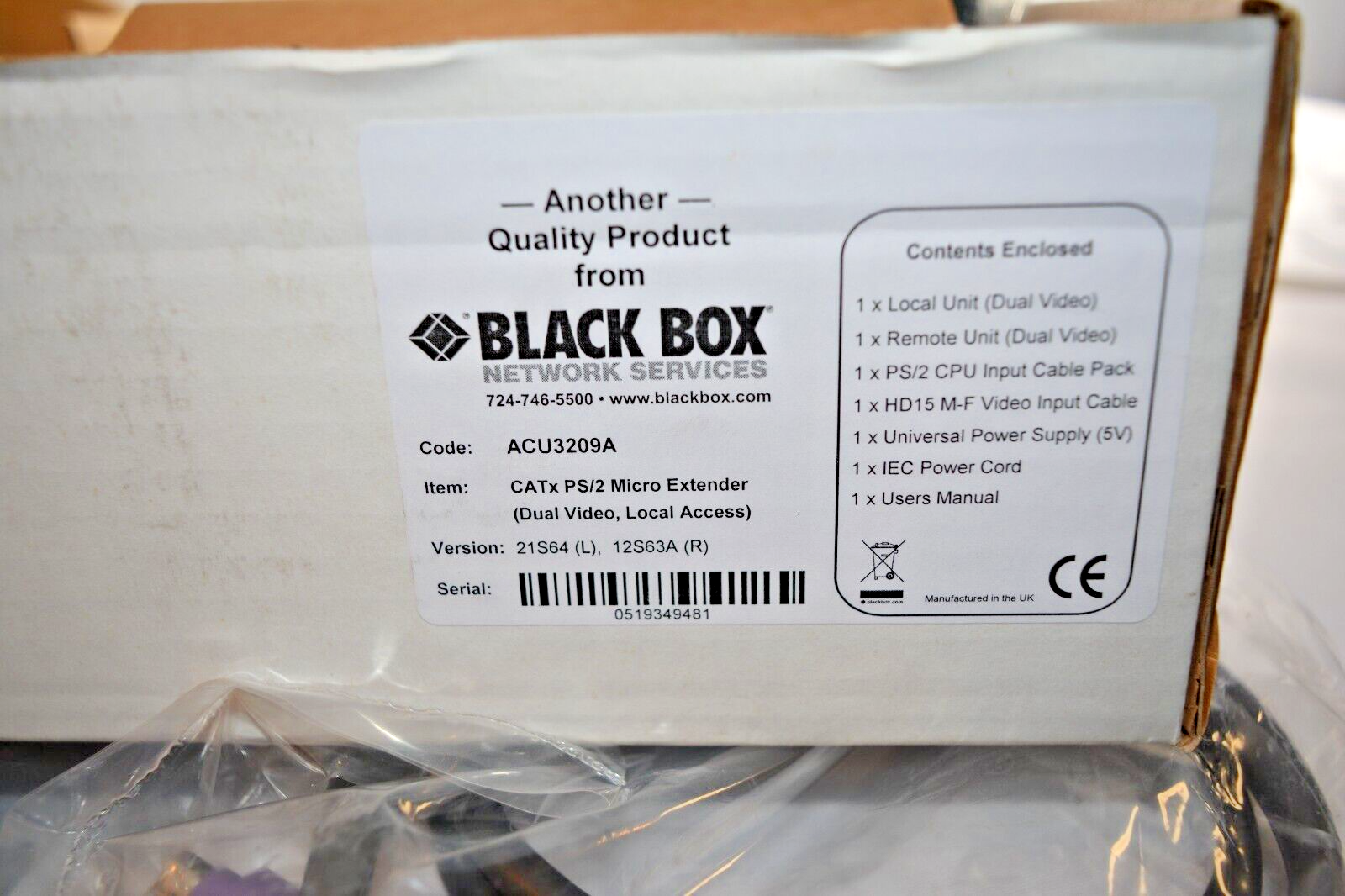 BLACK BOX SERVSWITCH CATX USB MICRO PS/2 EXTENDER ACU3209A LOCAL & REMOTE