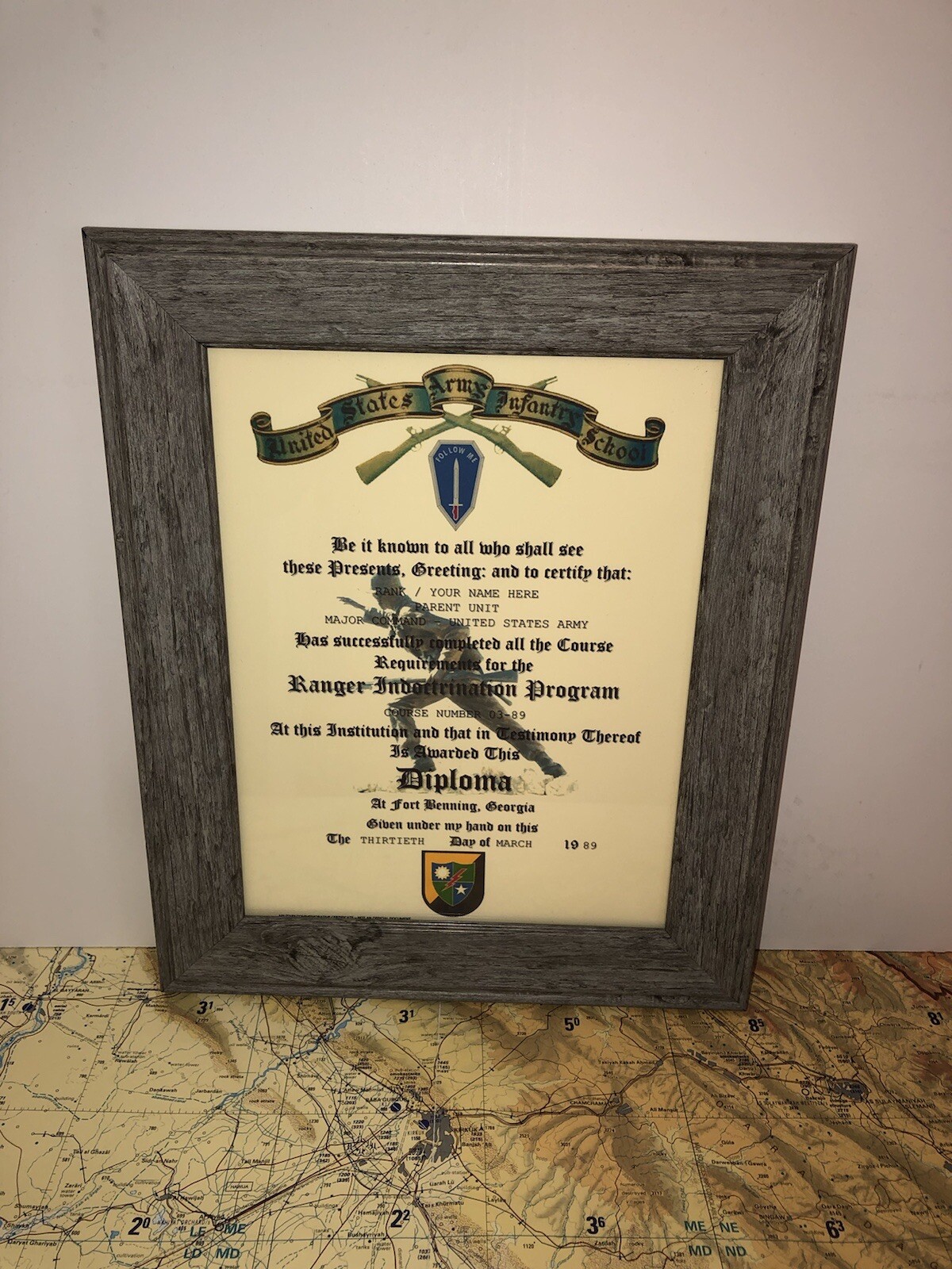 RANGER INDOCTRINATION PROGRAM DIPLOMA - U.S. ARMY / COMMEMORATIVE CERTIFICATE