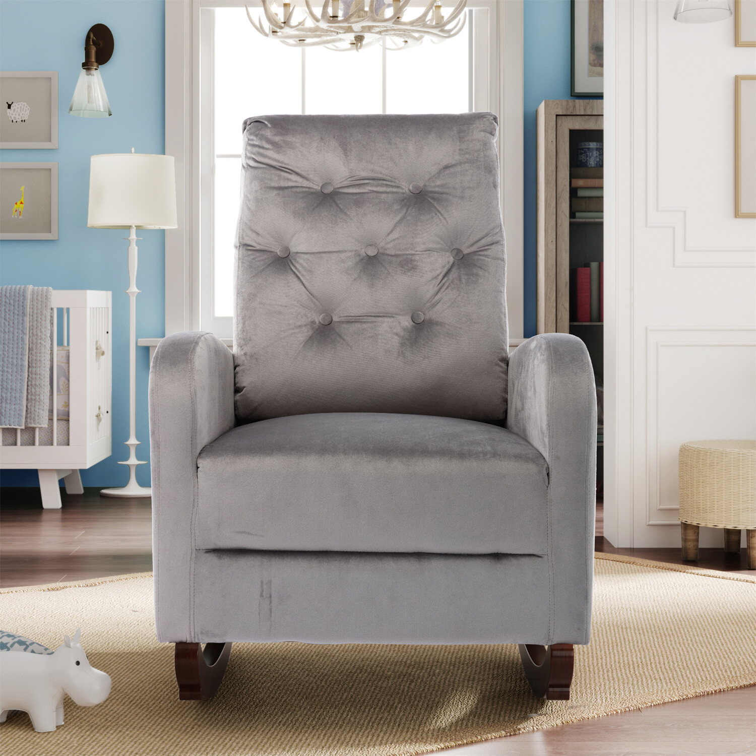 Rocking Chair Nursery Chair Velvet Single Sofa Rocker Chair Lounge Armchair New
