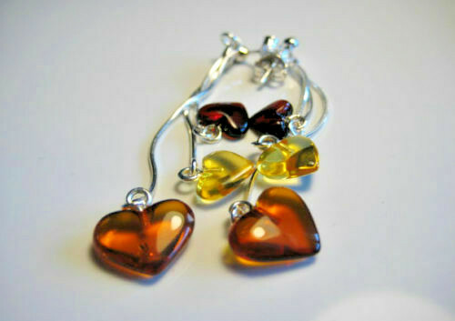 Genuine Amber Baltic AMBER Natural Earring Heart Silver  !!!