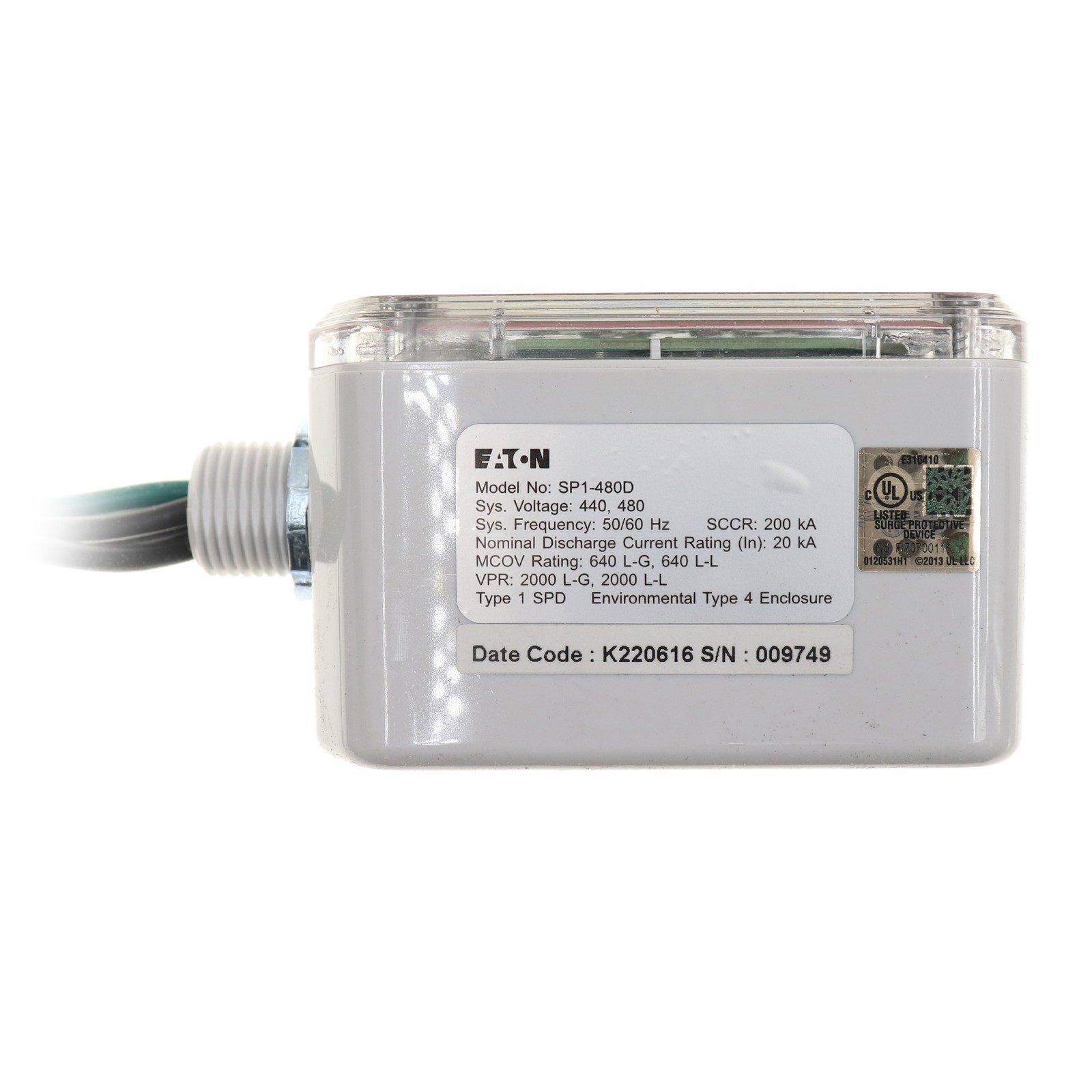EATON SP1-480D TYPE 1 SPD SURGE PROTECTION DEVICE, 3-PHASE DELTA, 480V