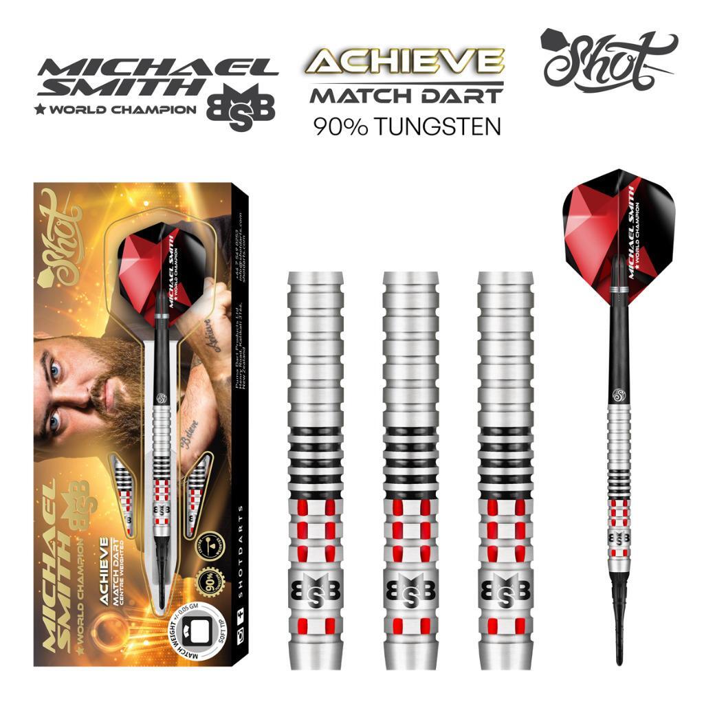 SHOT DARTS MICHAEL SMITH ACHIEVE 18 GRAM SOFT TIP DARTS - 90% TUNGSTEN MSASF-18