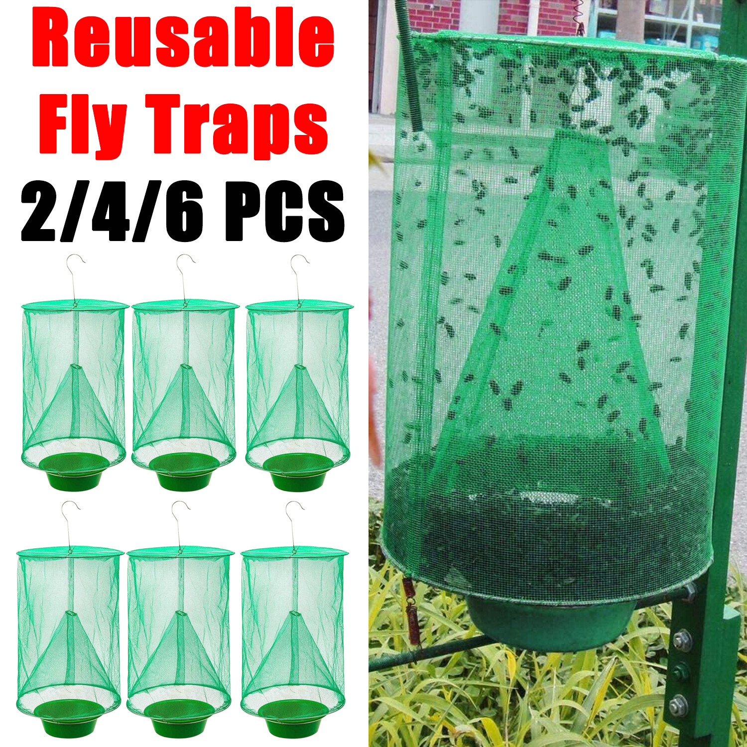 2/6 PACK The Ranch Fly Trap Reusable Fly Killer Cage Net Trap Pest Bug Catcher