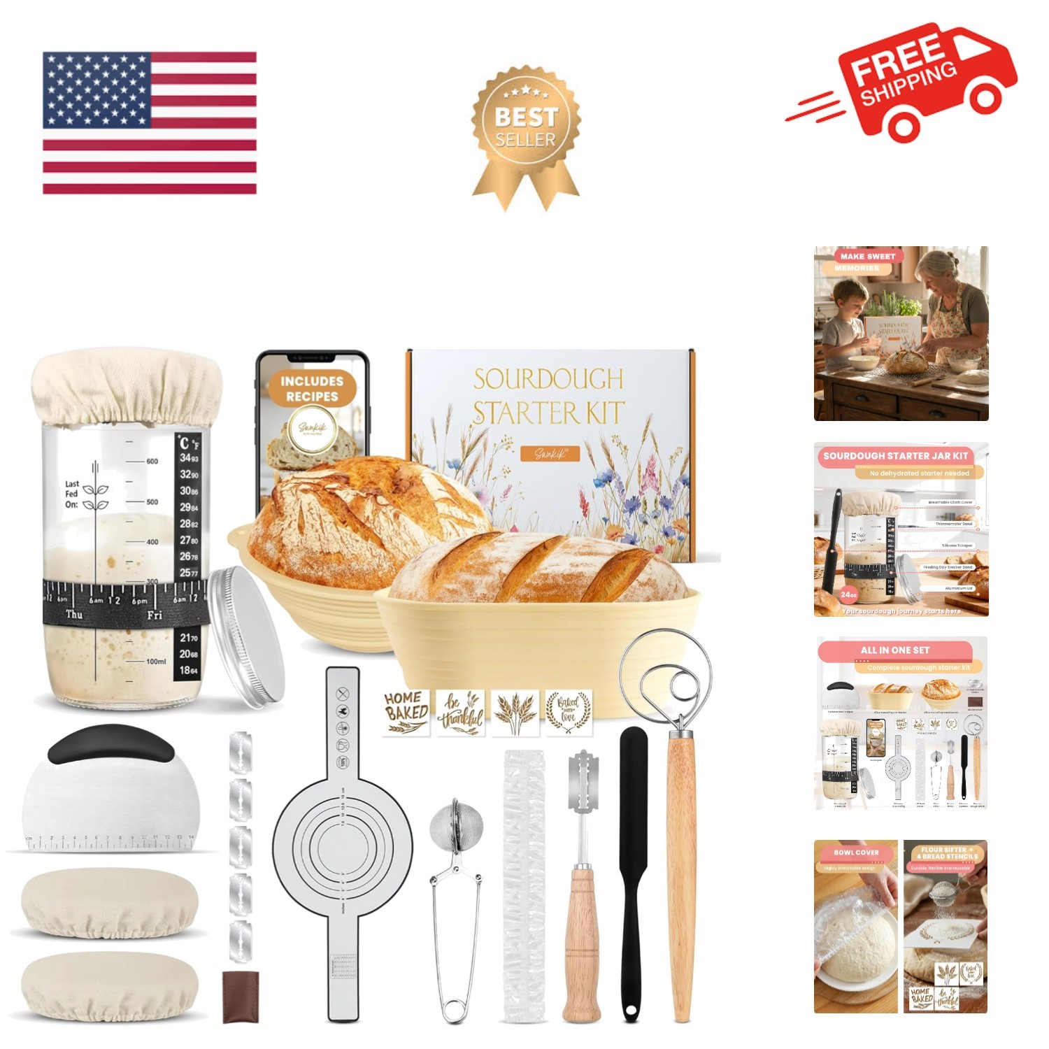 Complete Sourdough Starter Kit, Sourdough bread baking supplies, Great Gift B...