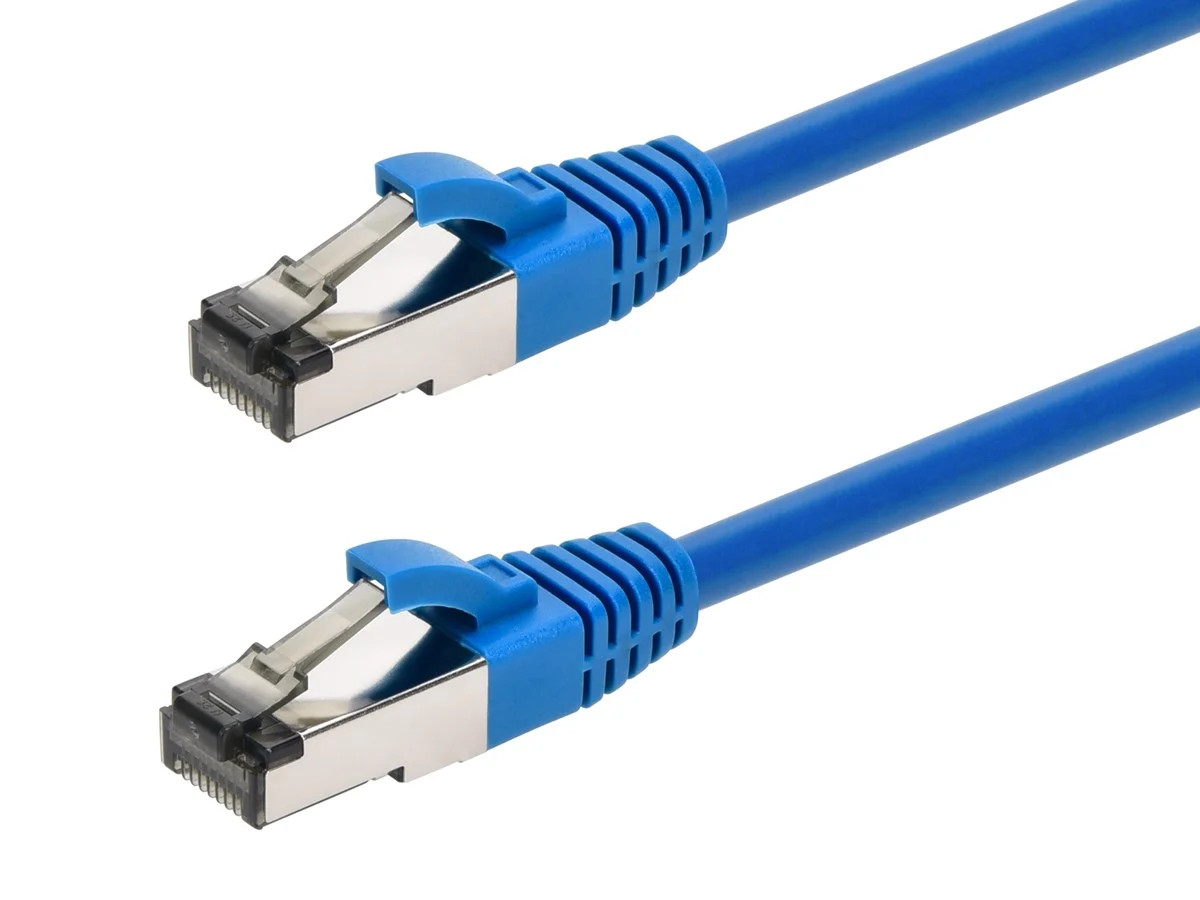 Monoprice Cat8 Patch Cable 2ft Blue Double Shielded (S/FTP) 28AWG 2GHz 40G RJ45