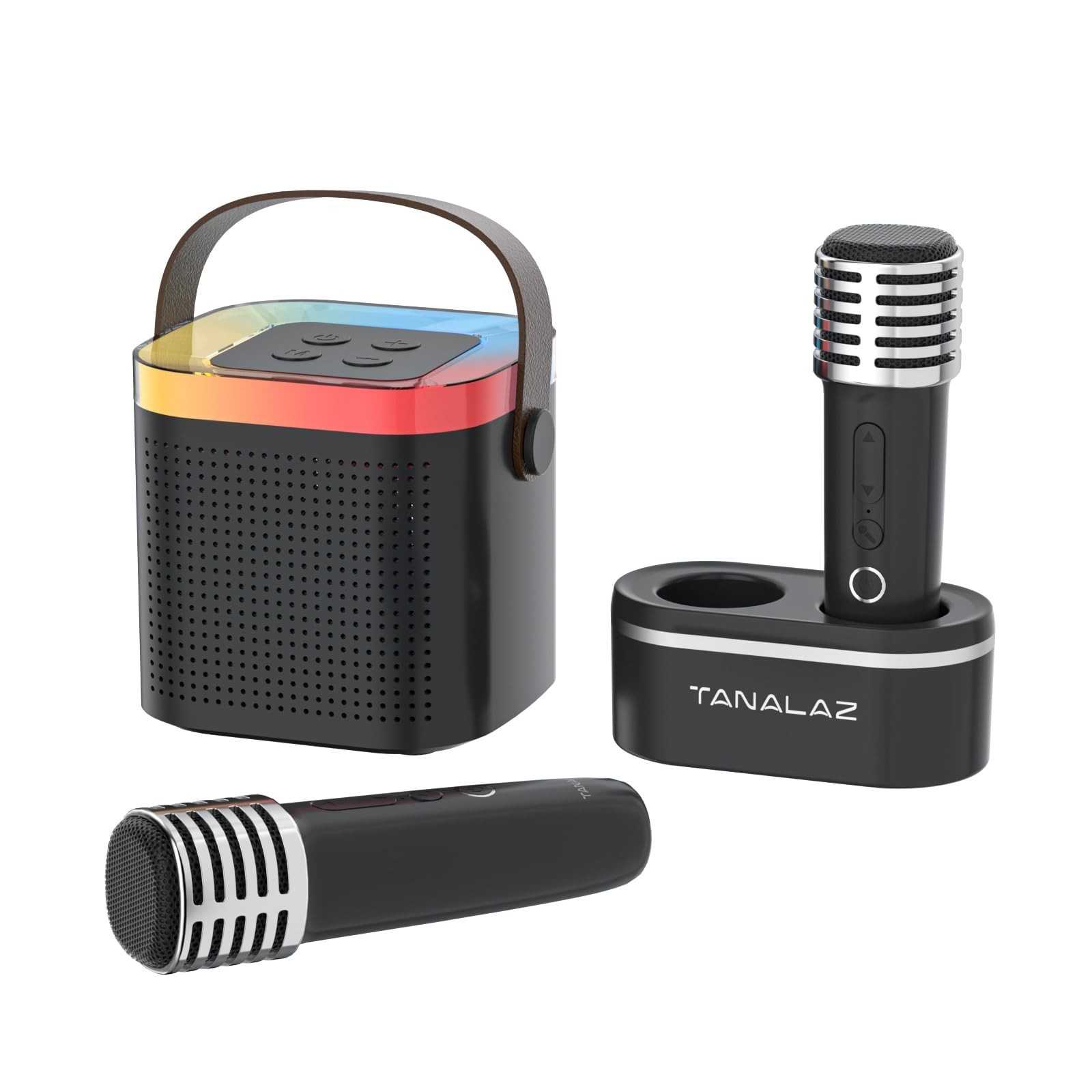 Karaoke Machine with 2 Wireless Microphones and Base, Mini Bluetooth Singing...