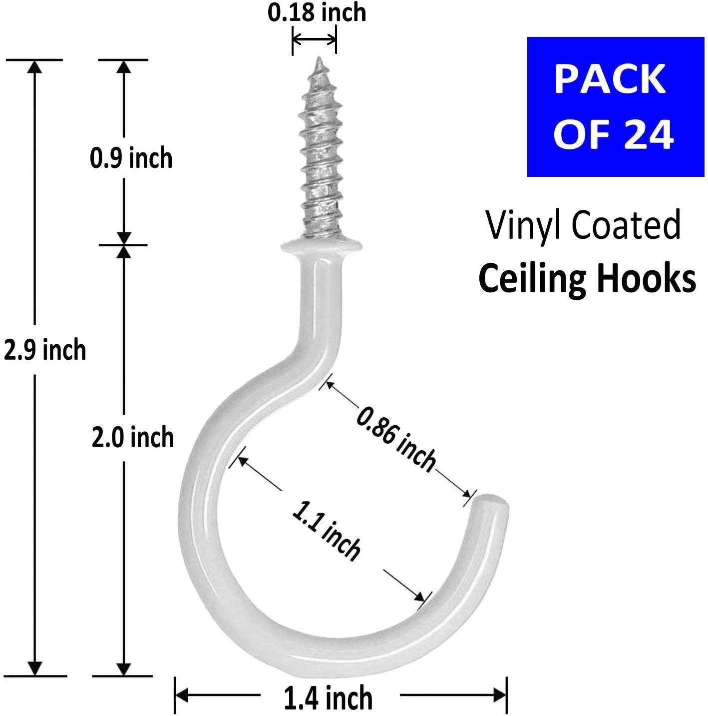 24PCS Screw Hooks Black 2.2" for Hanging Outdoor String Lights & Plants