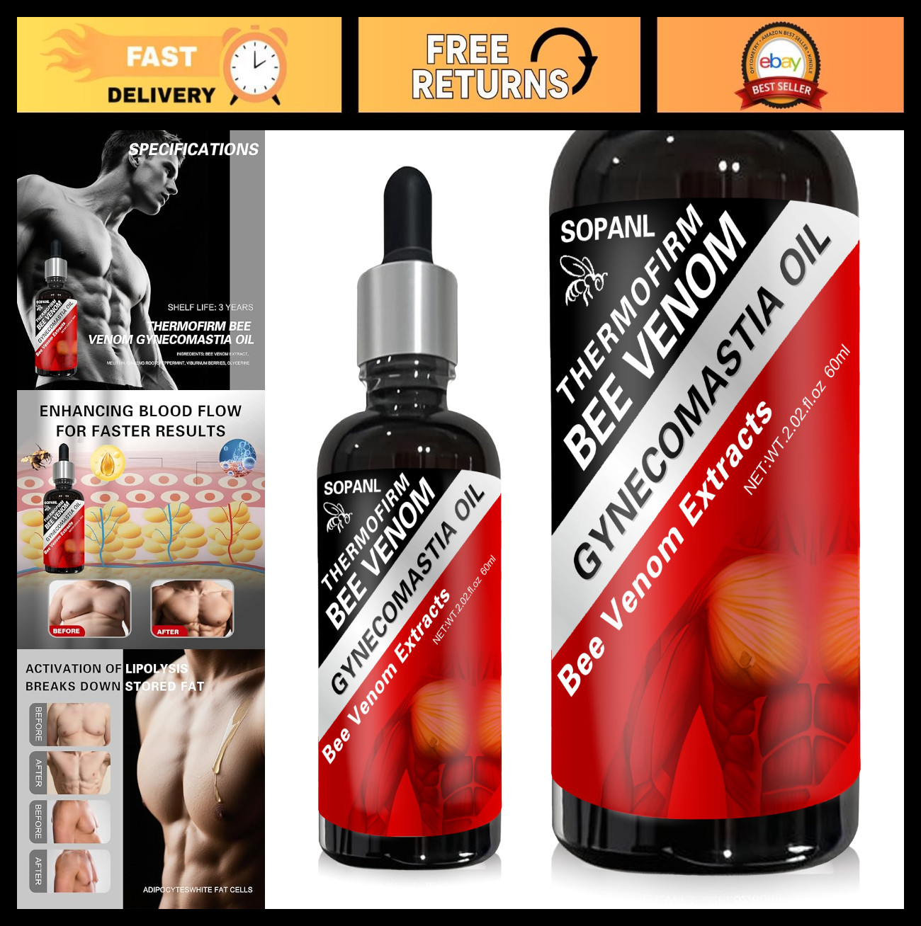 Gynecomastia Oil with Bee Venom - Advanced Chest Muscle Strengthener 60ml