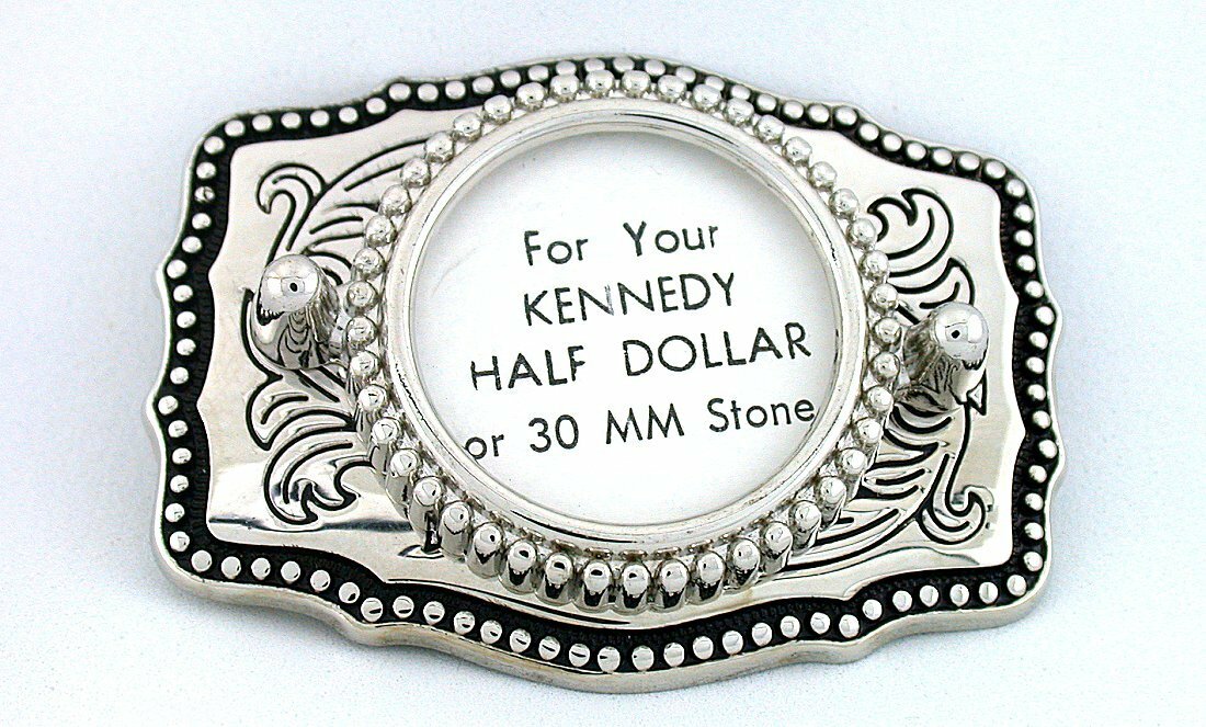 Half Dollar 30mm Cab 2 1/2 x 1 4/5 Inch Southwest Silver Color Buckle Mounting