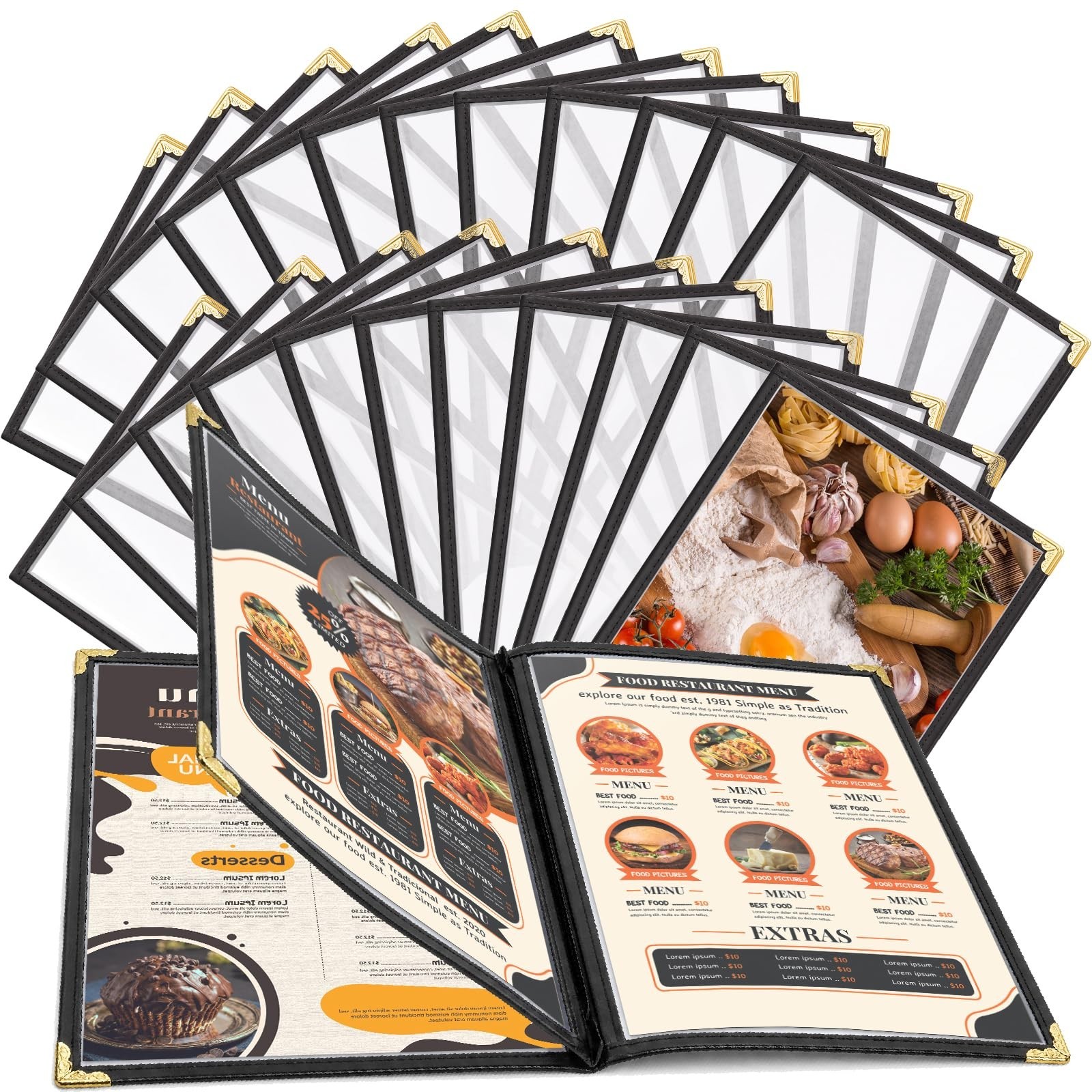 24 Pack 8.5x11 Inch Menu Covers 3-Page 6-View, Clear PVC Restaurant Menu Hold...