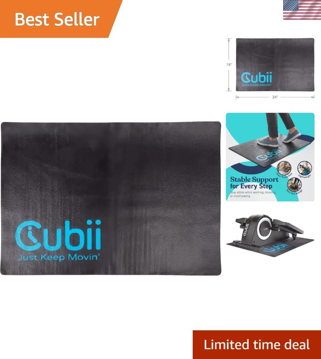 Versatile Non-Slip Floor Mat for Exercise Equipment - 24" x 18" Neoprene Design