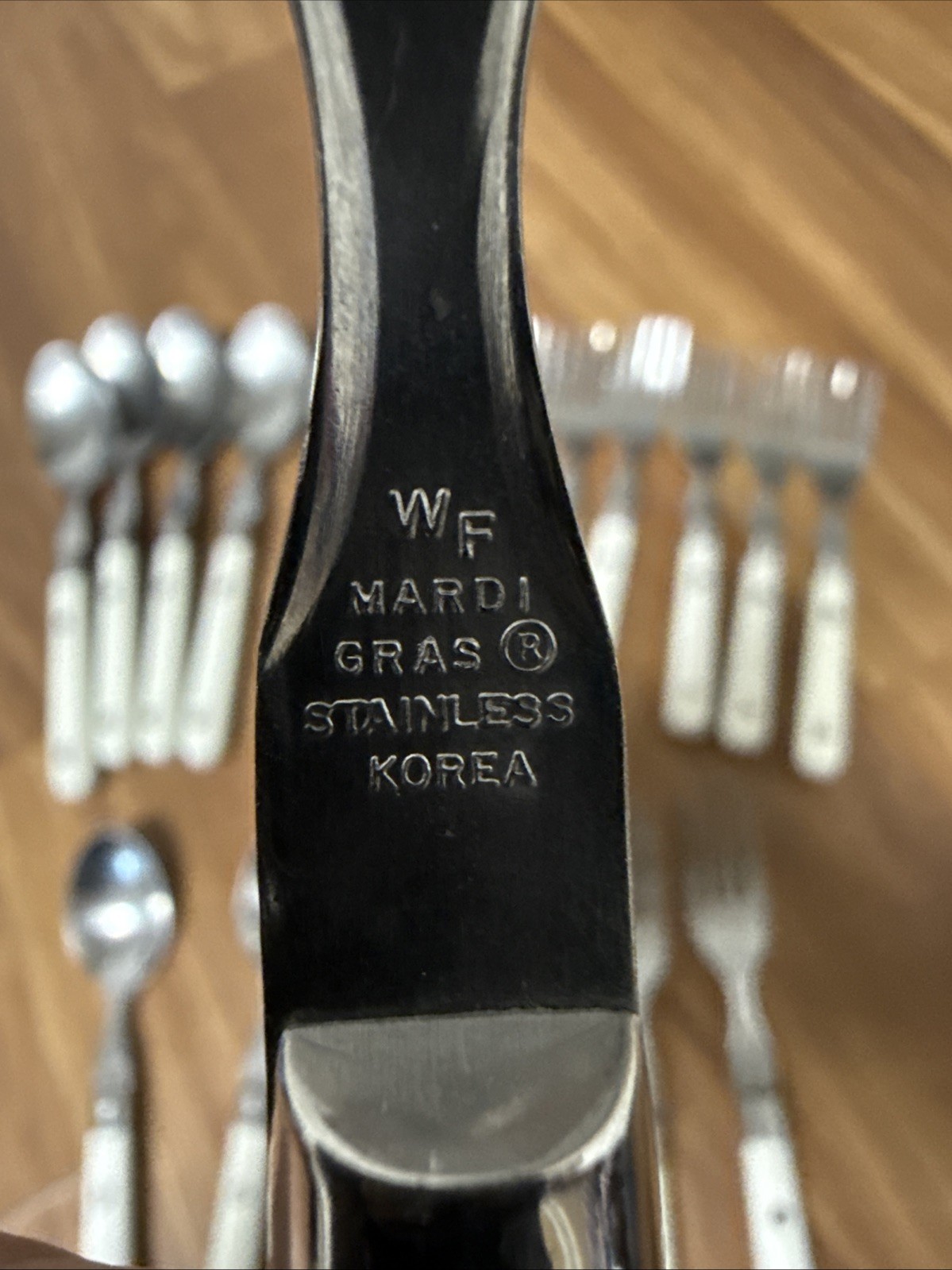 WF MARDIS GRAS White/Ivory Stainless Flatware Riveted Handle 19 Pieces