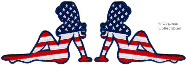 LOT 2 MUDFLAP GIRL BIKER PATCH embroidered iron-on TRUCKER EMBLEM AMERICAN FLAG