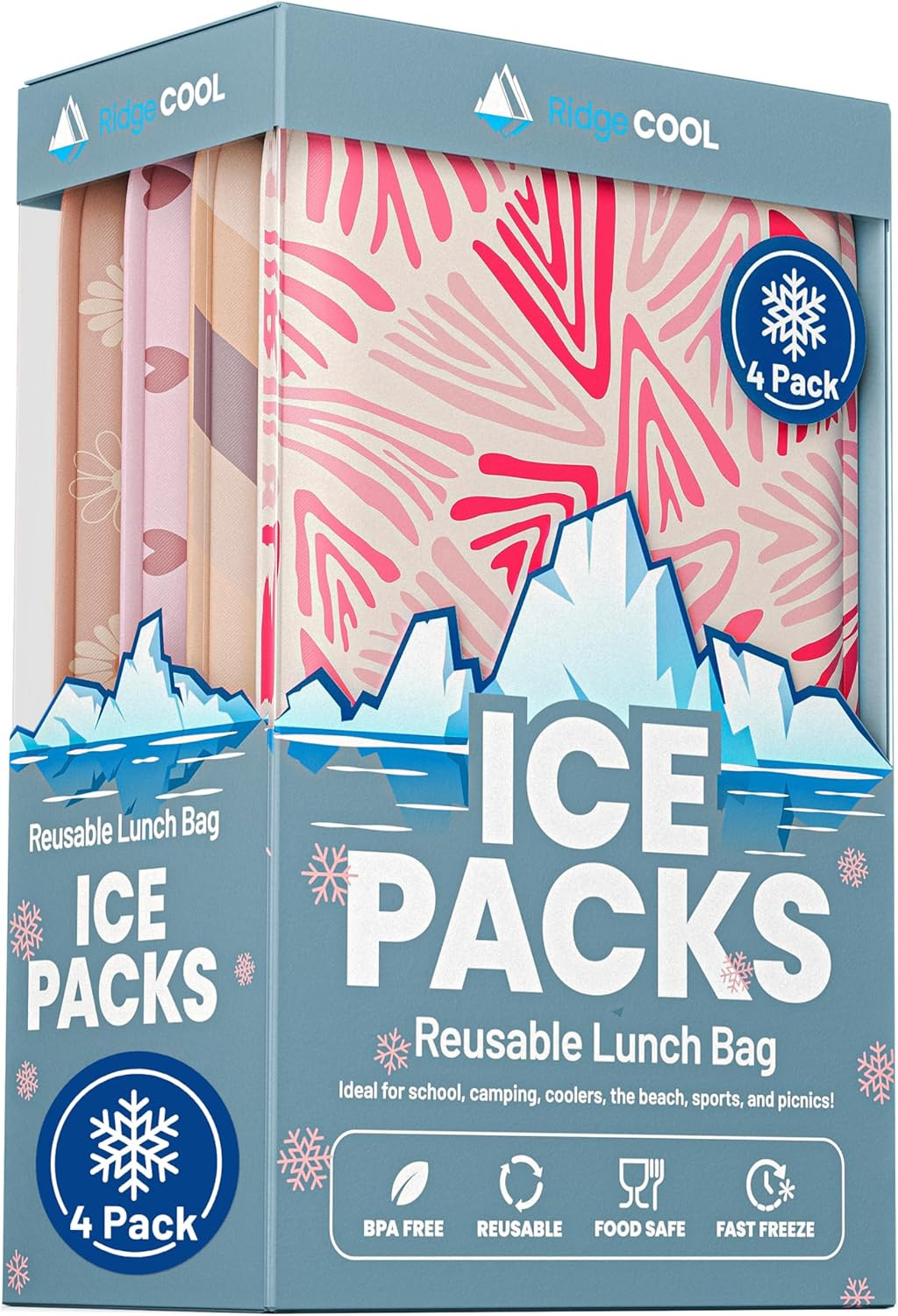 Slim Ice Packs for Lunch Boxes and Coolers, 4 Pack Reusable Gel Freezer Packs wi