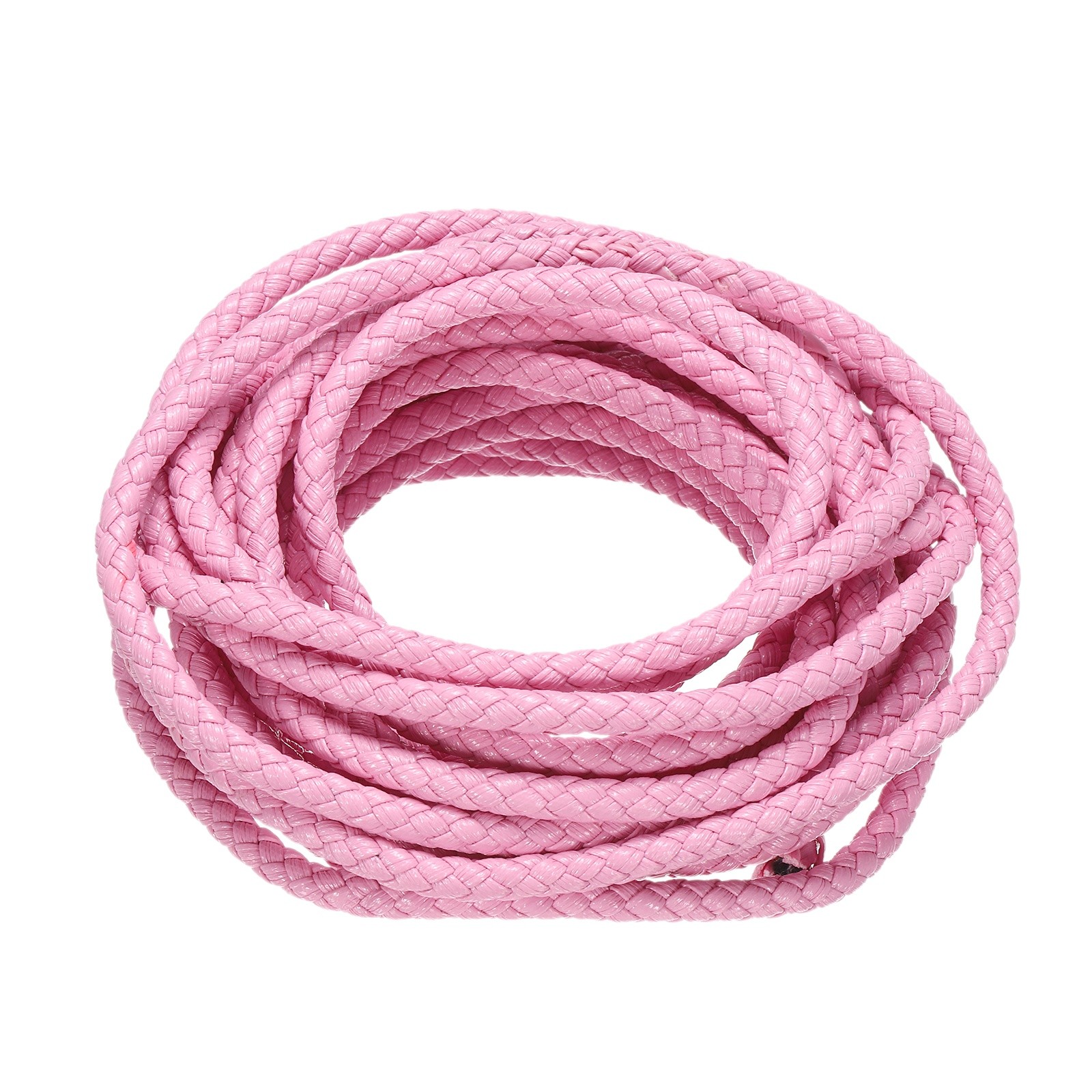 5 Yards 5mm Round Braided Leather Cord Six-Strand for Crafts Pink