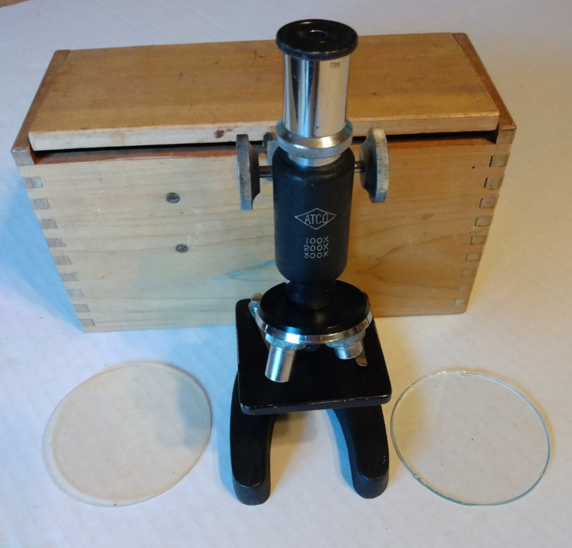 Vintage ATCO Microscope made in Japan With Original Box - 100X,200X,300X LENSES
