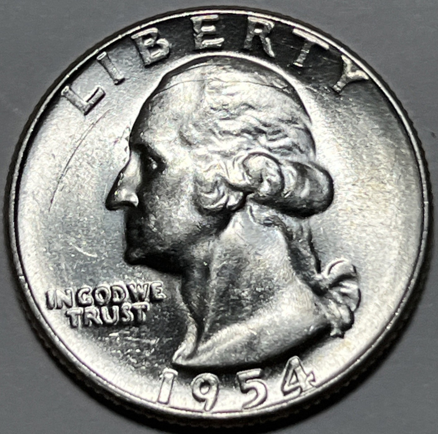 1954 P Quarter Errors Strike Through Grease DDO Long Die Crack Head Uncirculated