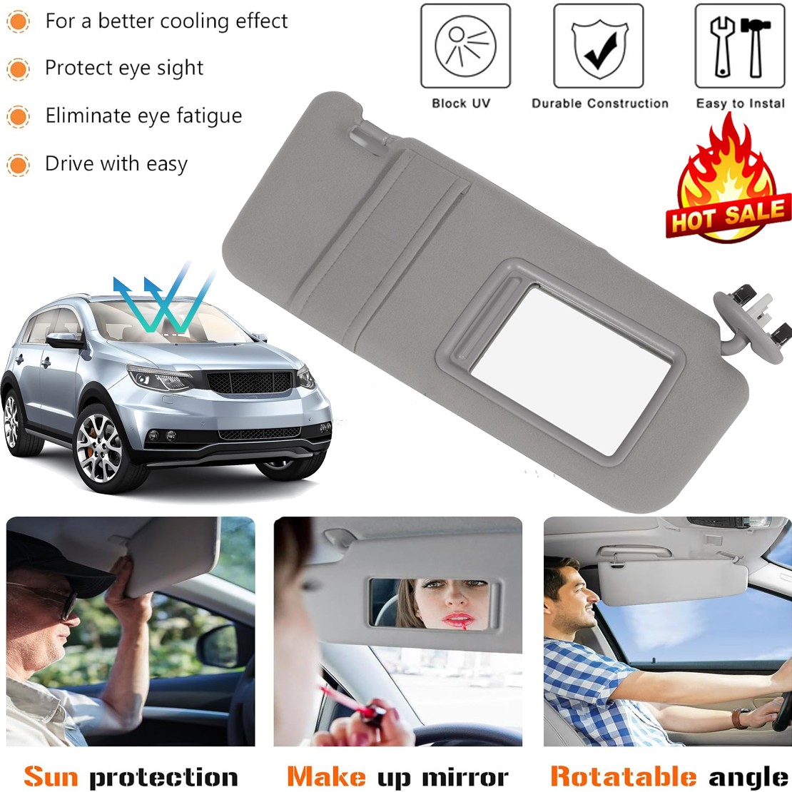 Right Gray Sun Visor Fits 2006-2011 Toyota Camry With Sunroof 74310-06770-B0