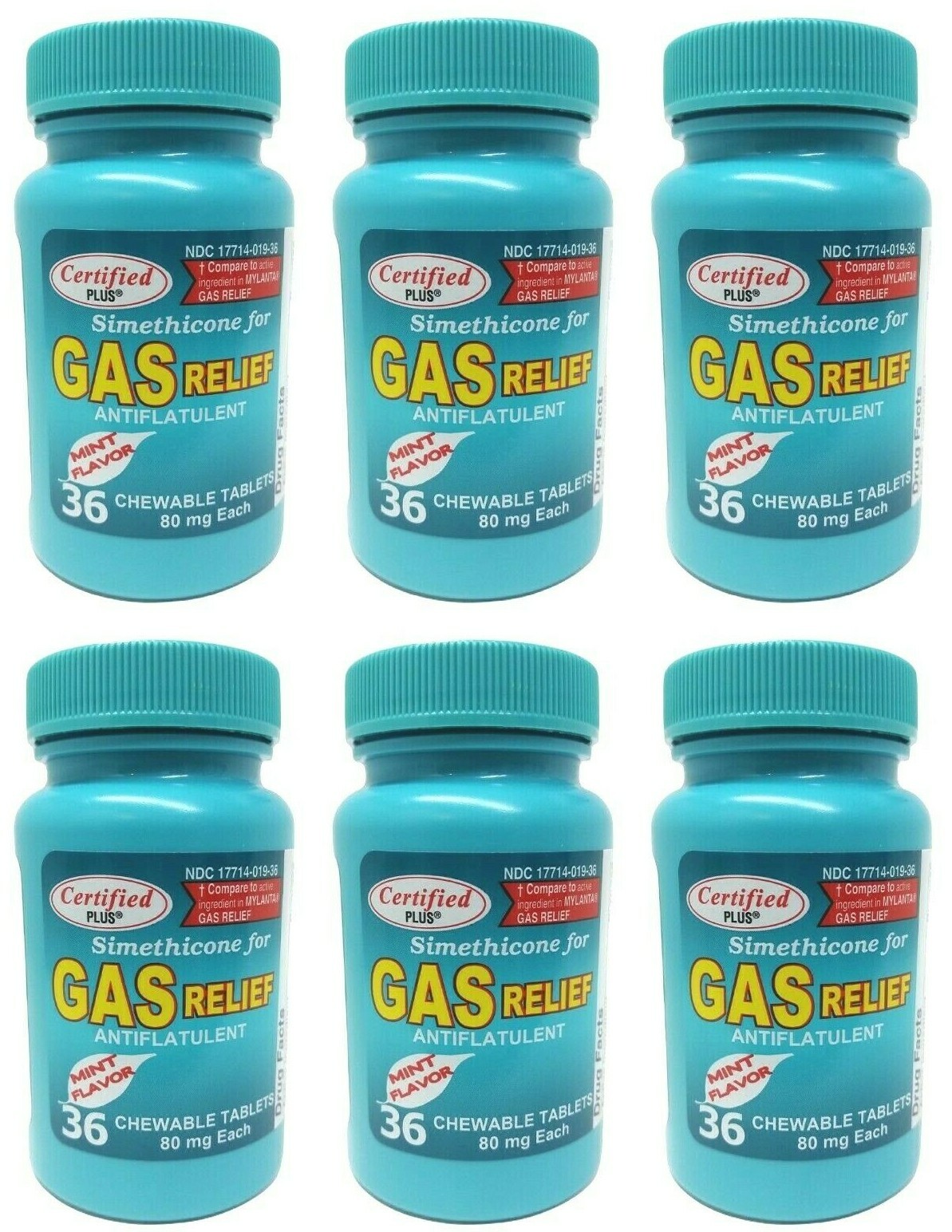 6-PK Simethicone Gas Relief Chewable Tablets 80mg Anti-Gas Bloating 36CT SEALED