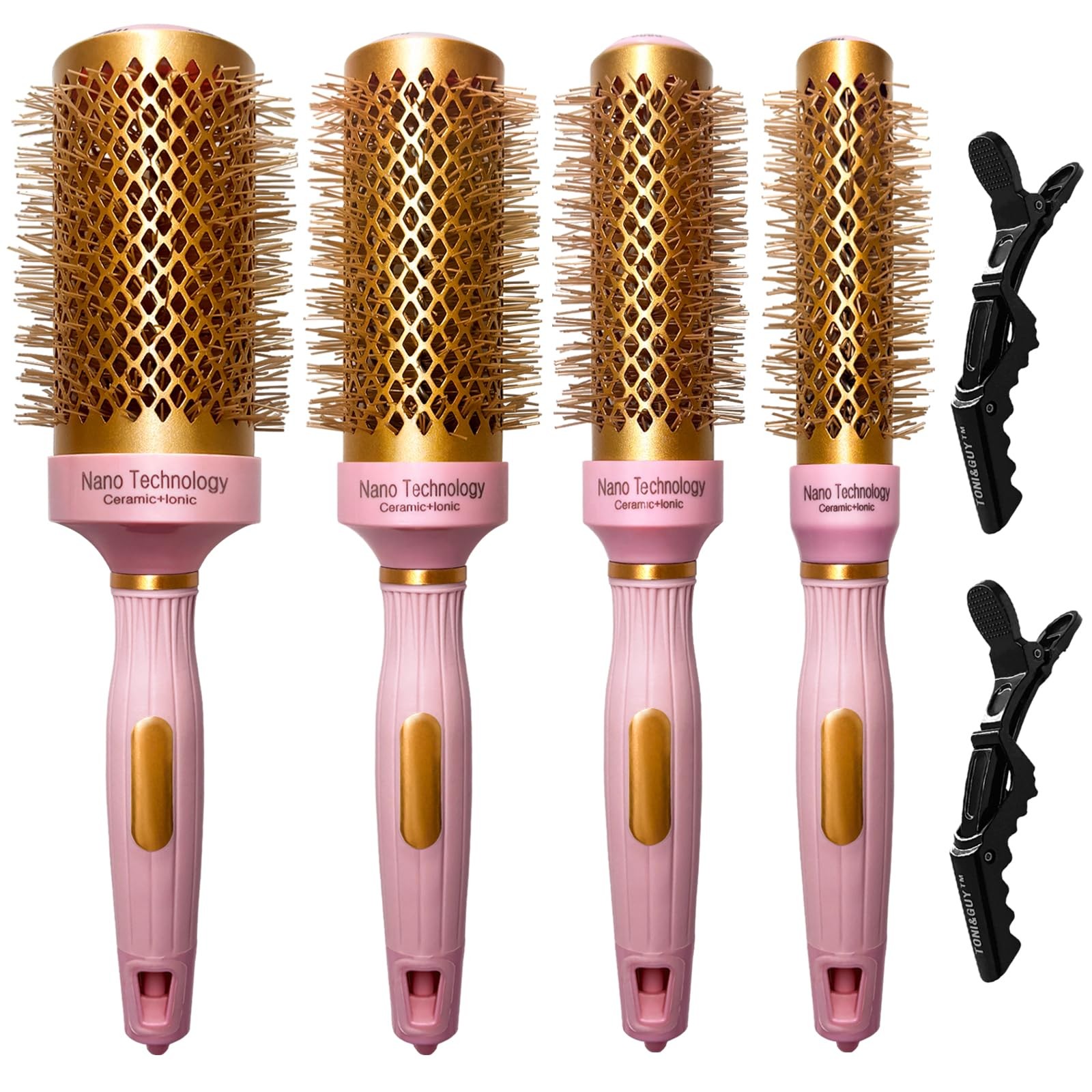 Qibiyuu Round Brush Set For Blow Drying- 4 In 1 Round Brush Section Clips -