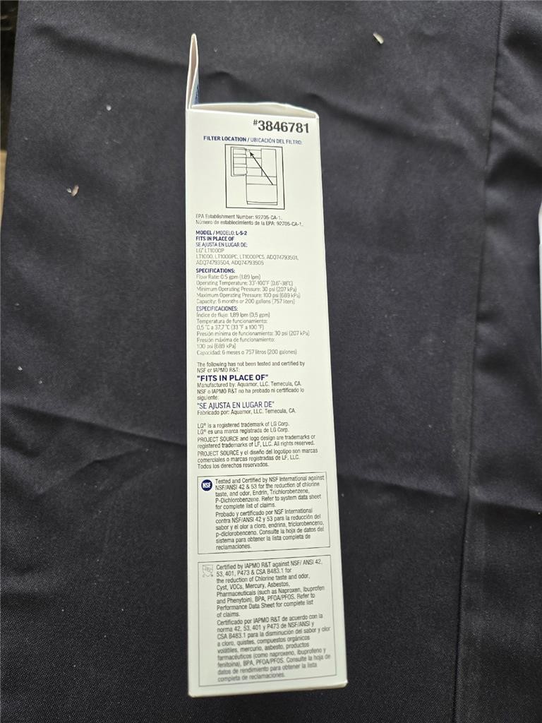 = Project Source Refrigerator Water Filter 2 PK Model L-5-2 LG LT1000P NEW