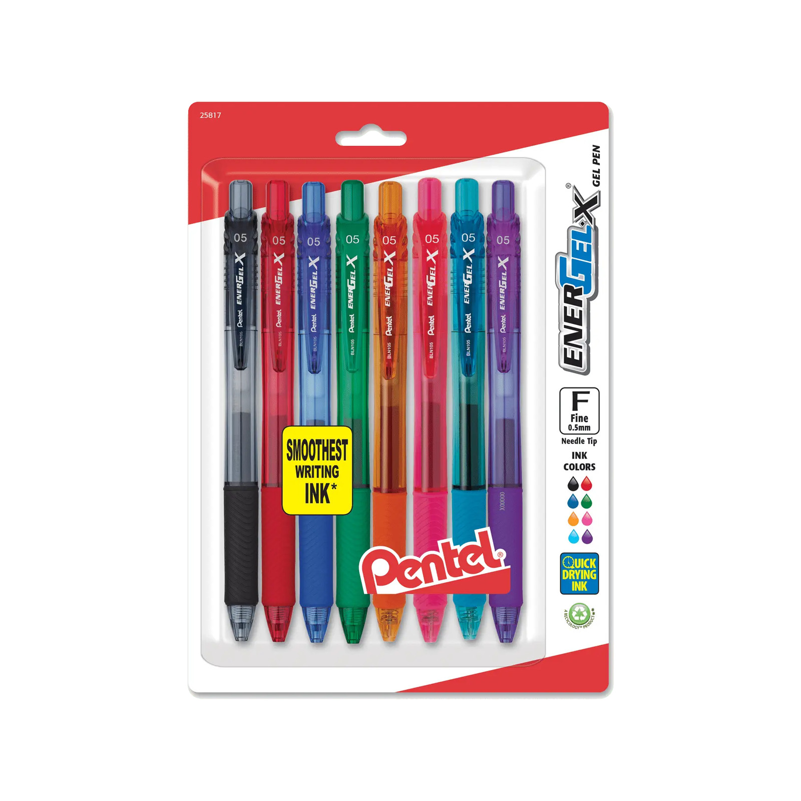 EnerGel-X Liquid Gel Pen Fine Line, Needle Tip - Assorted 8-Pack