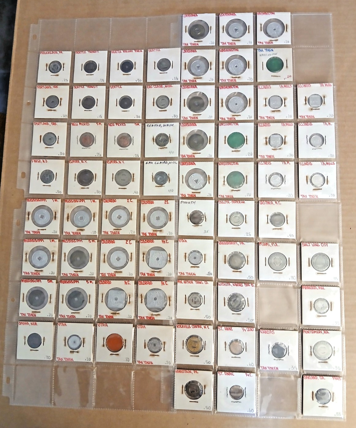 lot of 67 assorted sales tax tokens 17 states