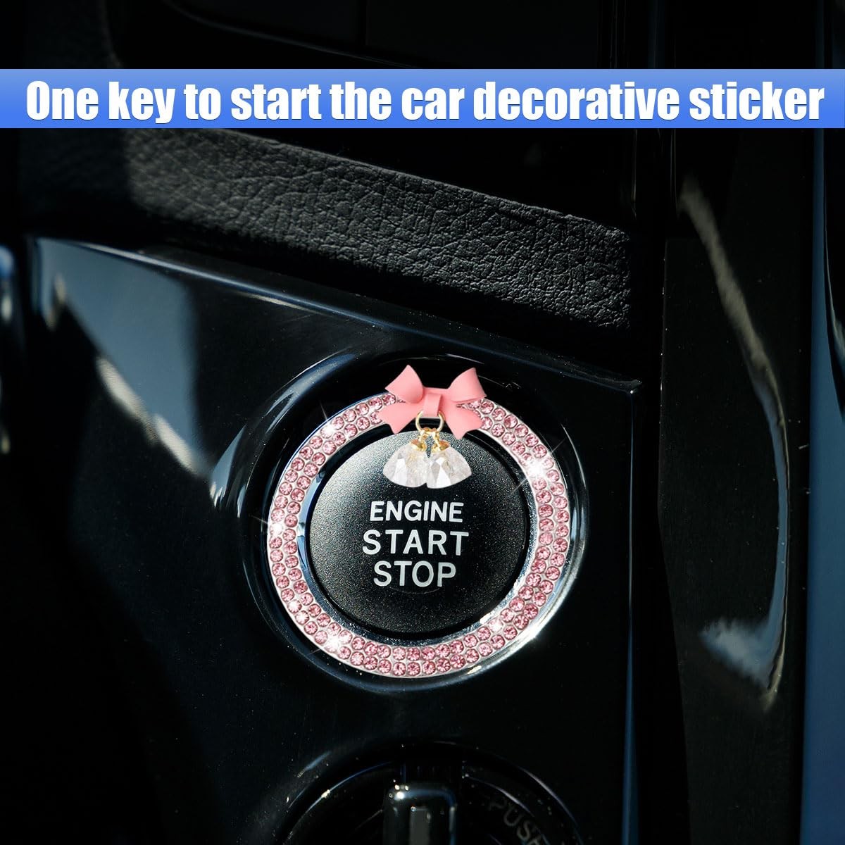 Bling Diamond Car Engine Start Stop Button Decoration Ring - Bling Ring Emblem C