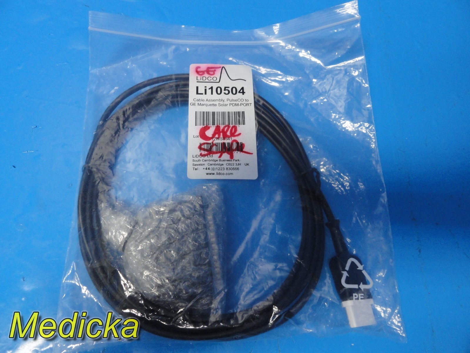 Lidco Ref Li10504 Cable Assembly; PulseCO to GE Marquette Solar PDM Port ~ 35535