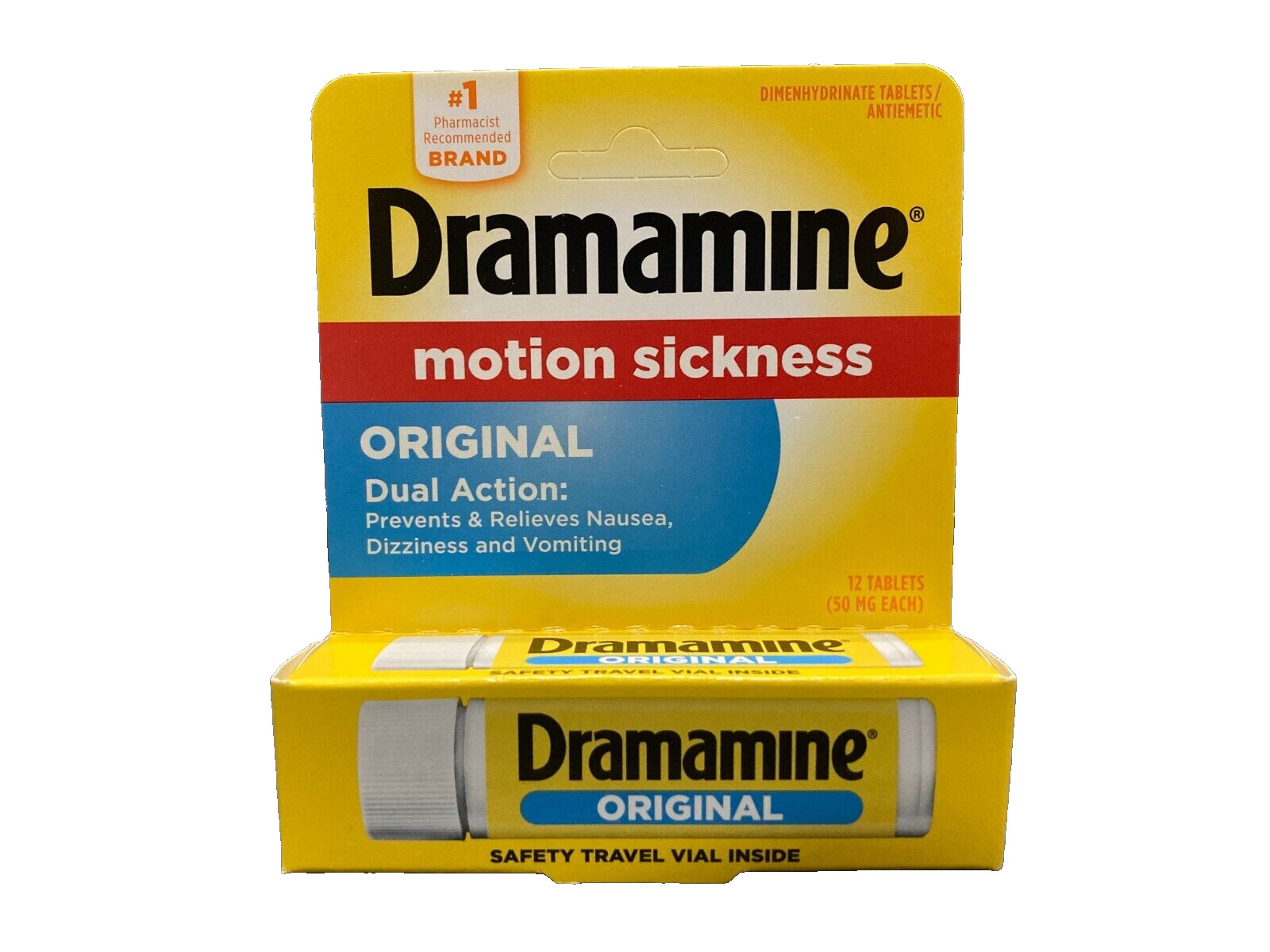 Dramamine Motion Sickness Relief, 50 mg Original Formula, 12 Tablets 08/2026