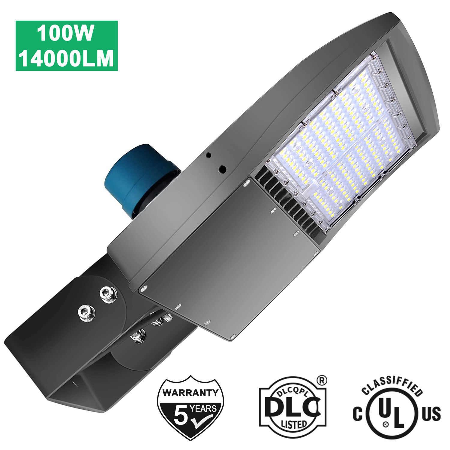 100W LED Shoebox Parking Lot light Fixture with Dusk to Dawn Photocell 5000K DLC