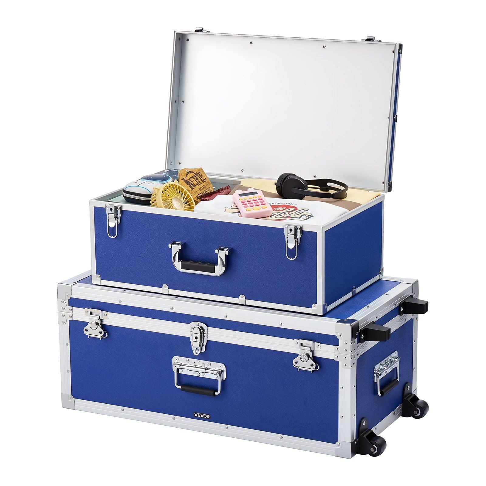 Metal Storage Trunk, Set of 2, Wooden Suitcase Storage Boxes with Padlocks,