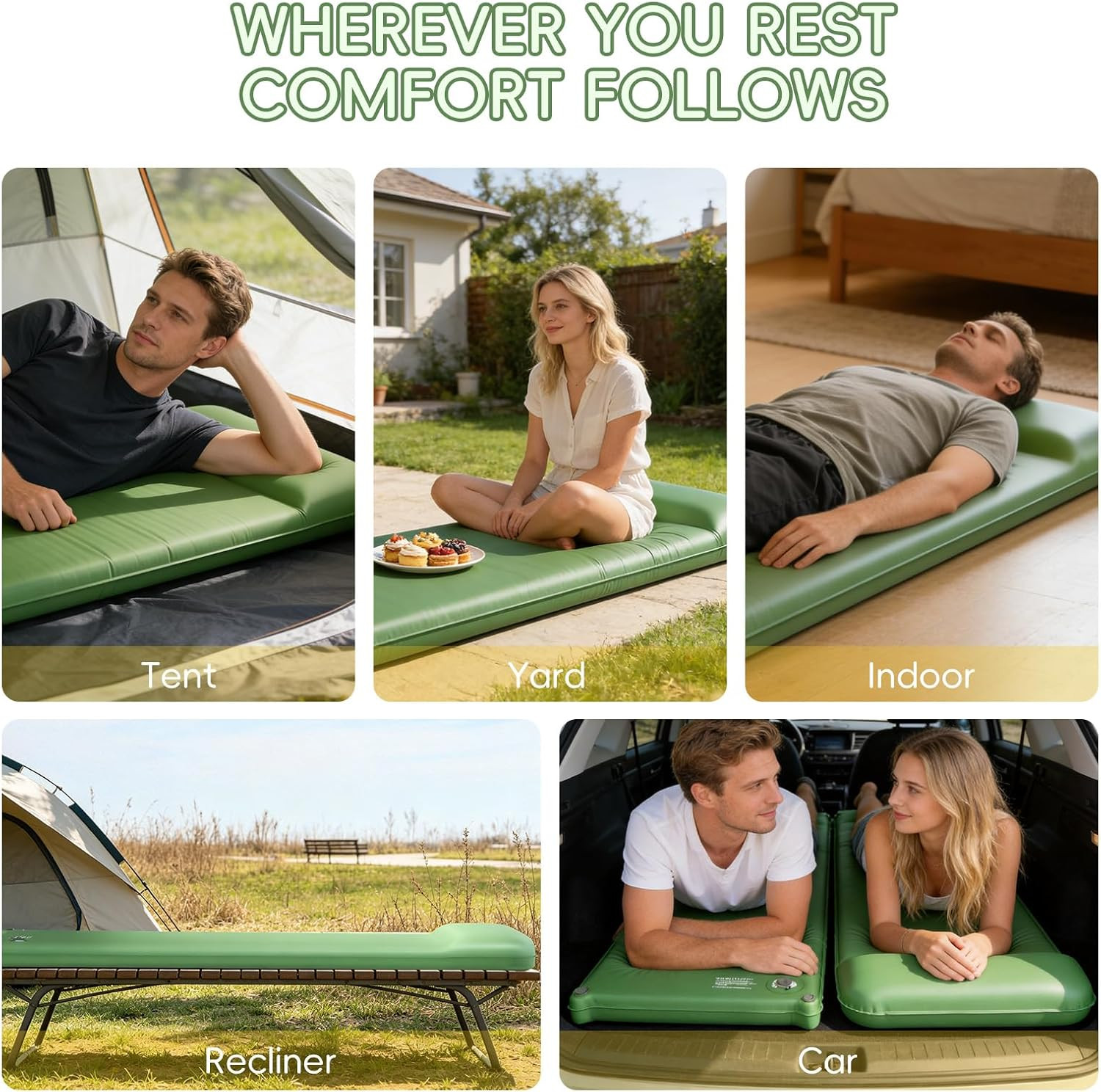Memory Foam Camping Sleeping Pad, Foldable and Portable Self-Inflating Camping M