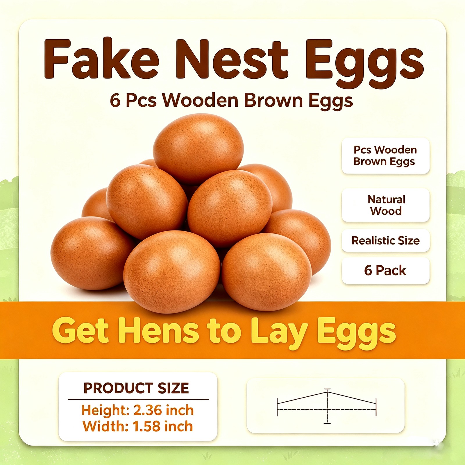 Fake Nest Eggs Wooden Brown Easter Eggs 6Pcs Realistic Craft Decor Hens Lay Eggs