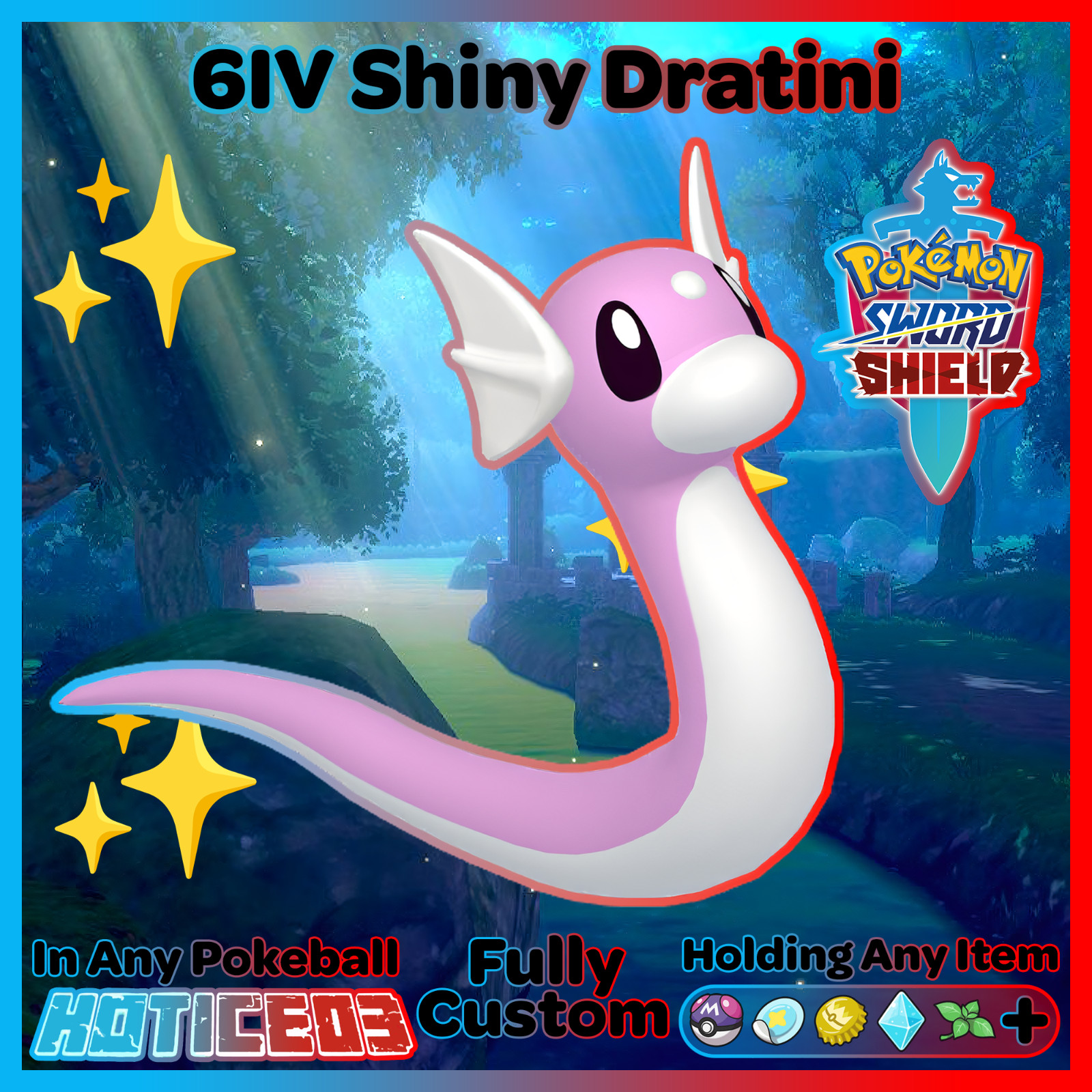 ✨ Ultra SHINY 6IV DRATINI ✨ Pokemon SWORD and SHIELD - Max lv1 +Free MasterBall