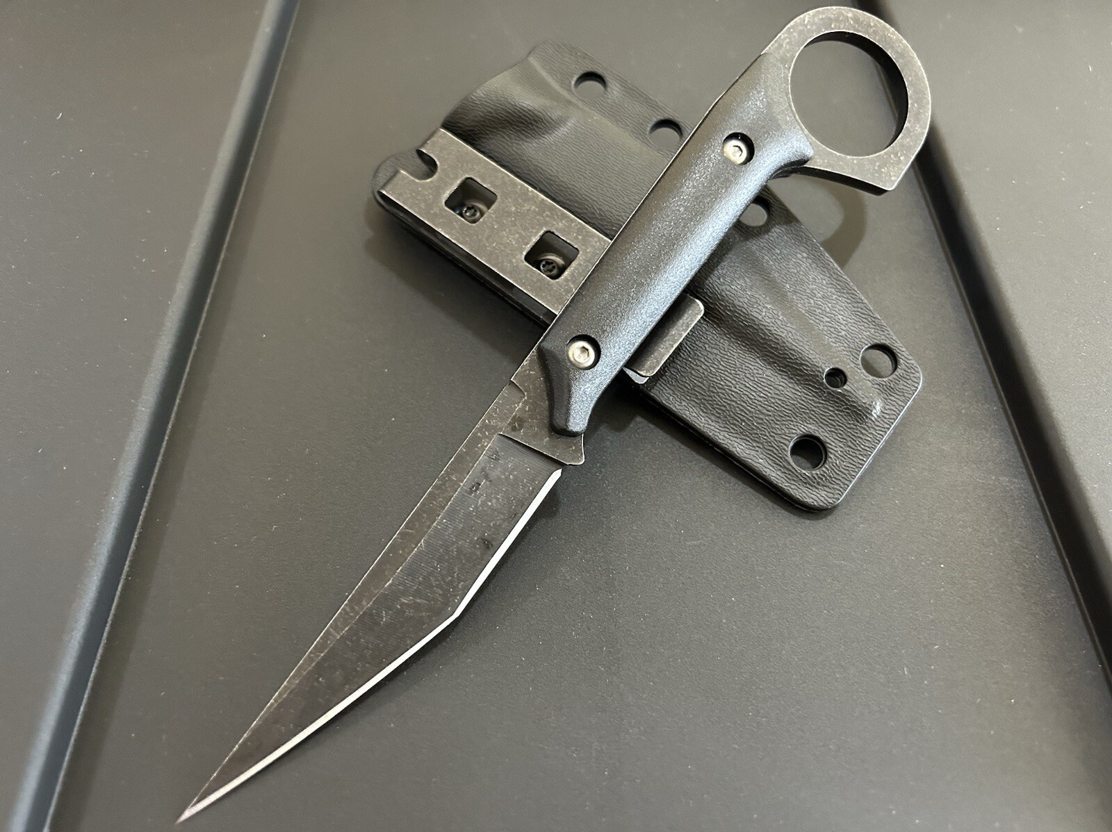 7.5” Stonewashed Tactical Survival Full Tang Hunting Knife with Sheath w/Clip