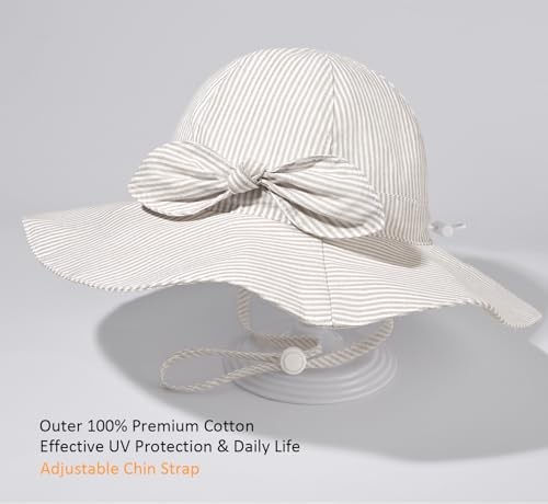 Baby Girl Sun Hat Summer Foldable Beach Hats with 6-24 Months Beige Stripe