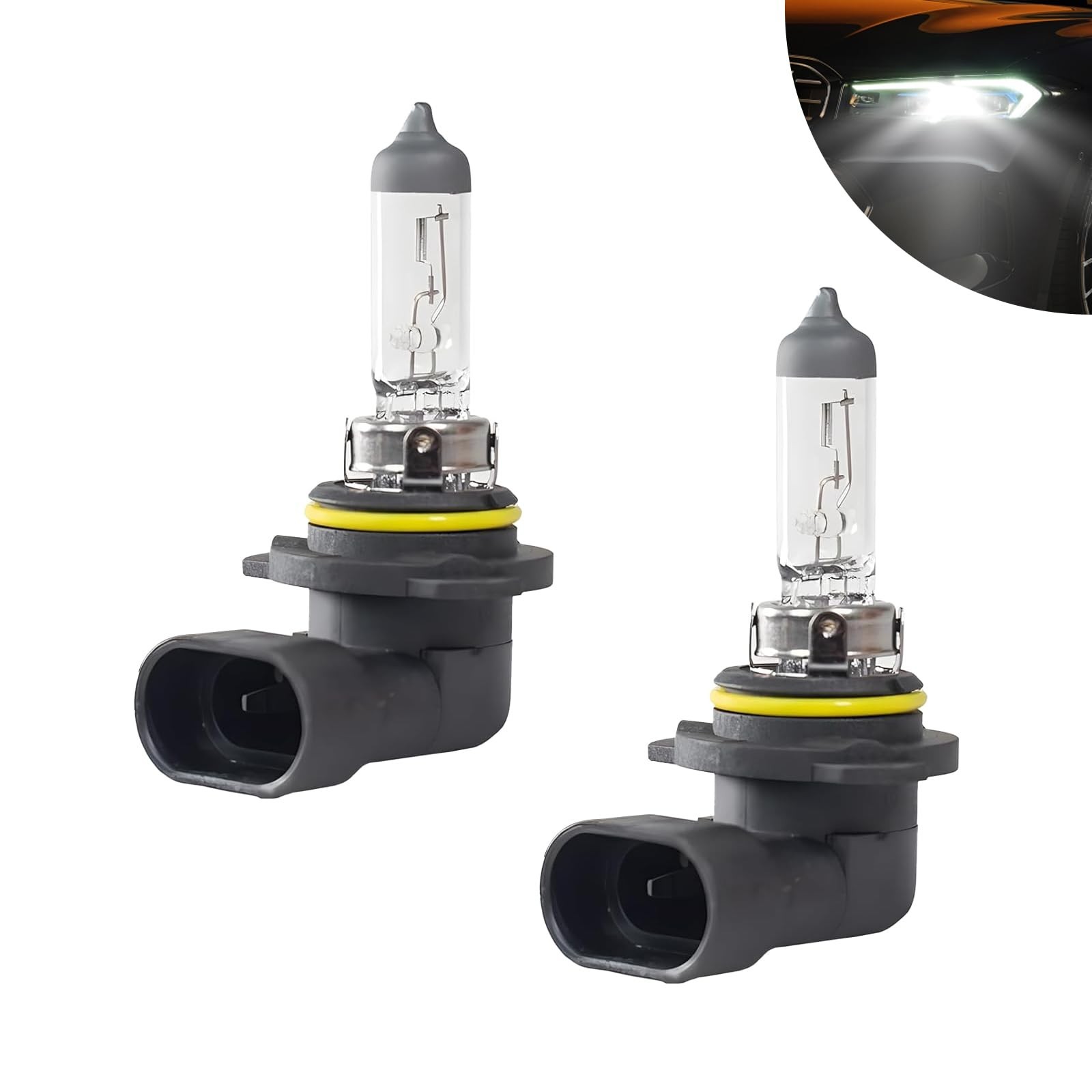 Pack-2 9006 Car High Low Beam Bulb, 12V 55W 1200LM Transparent Shock-resistan...