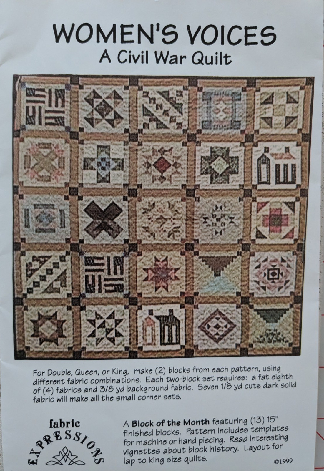 Women's Voices CIVIL WAR QUILT BLOCK OF THE MONTH You Choose