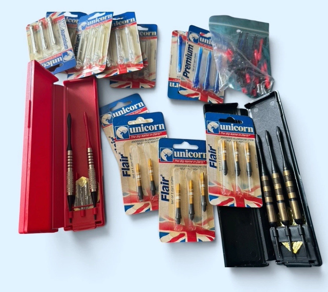 Vintage Dart Lot Unicorn Darts  Barrell Stem Adaptors Shafts